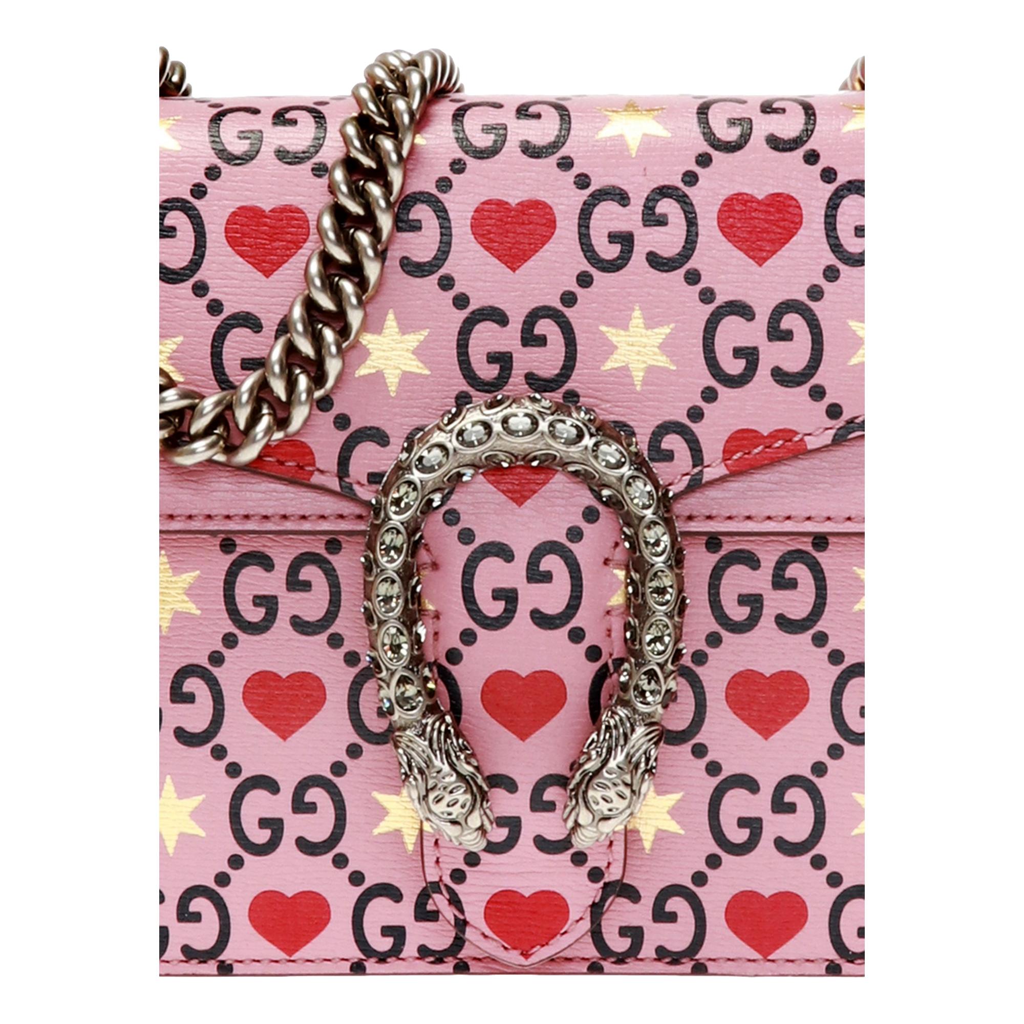 Gucci Dionysus Valentine Pink Hearts Calfskin Crossbody Bag Small