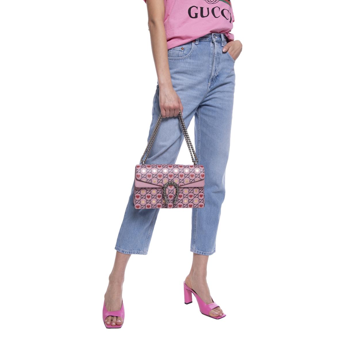 Gucci Dionysus Valentine Pink Hearts Calfskin Shoulder Bag