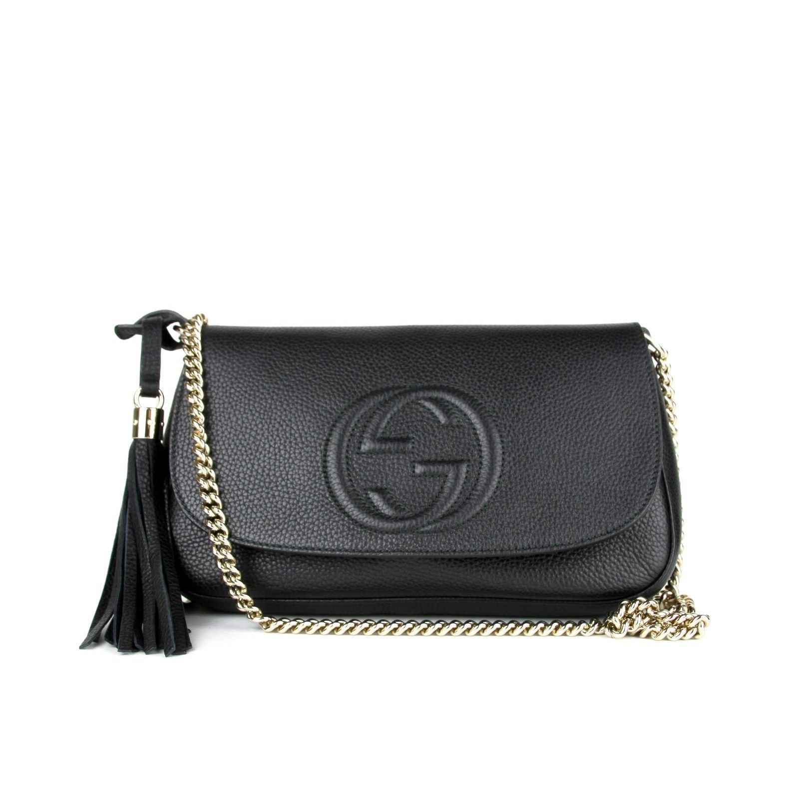 Gucci Soho Disco GG Black Tassel Chain Crossbody Bag