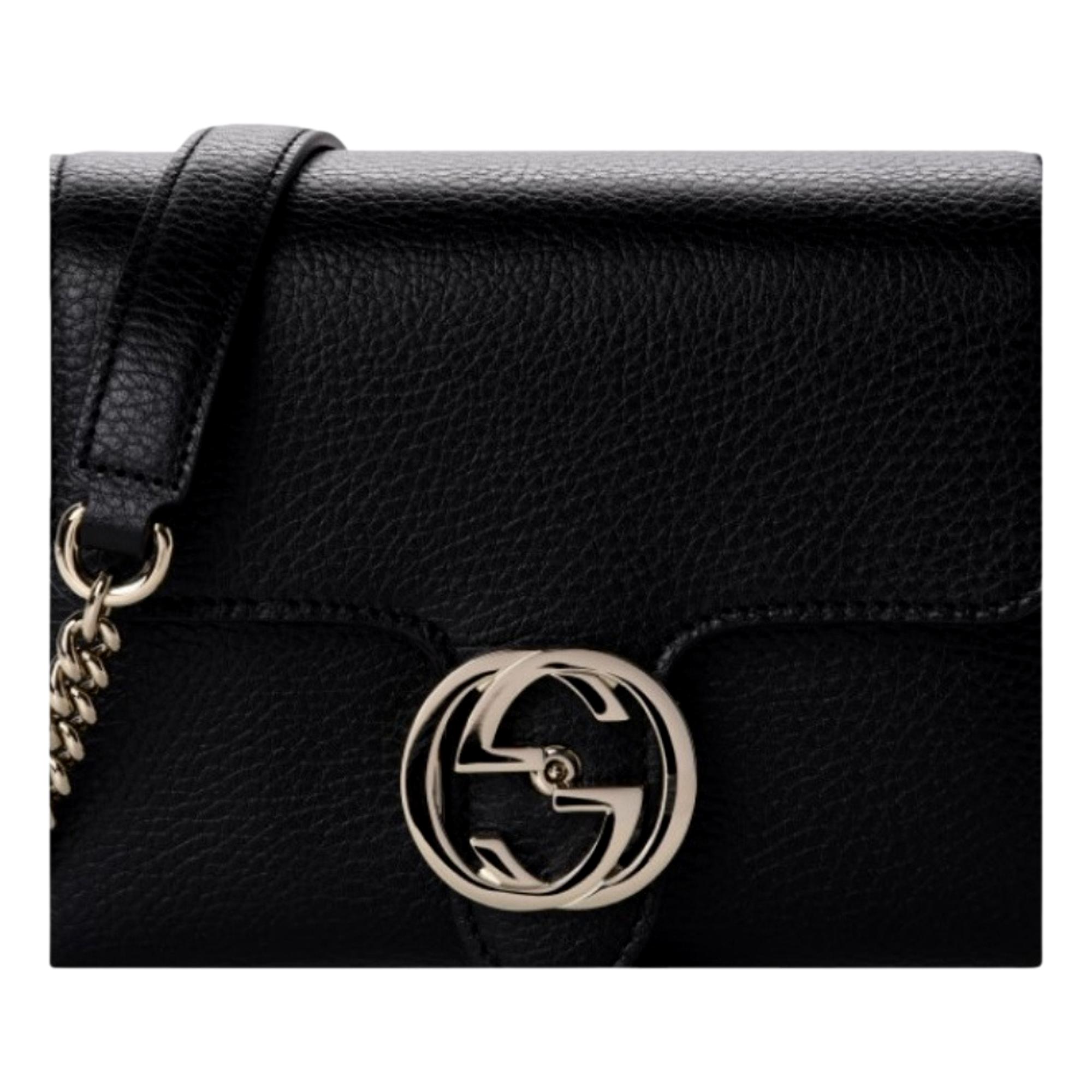 Gucci Dollar Calfskin Interlocking G Black Small Crossbody Bag