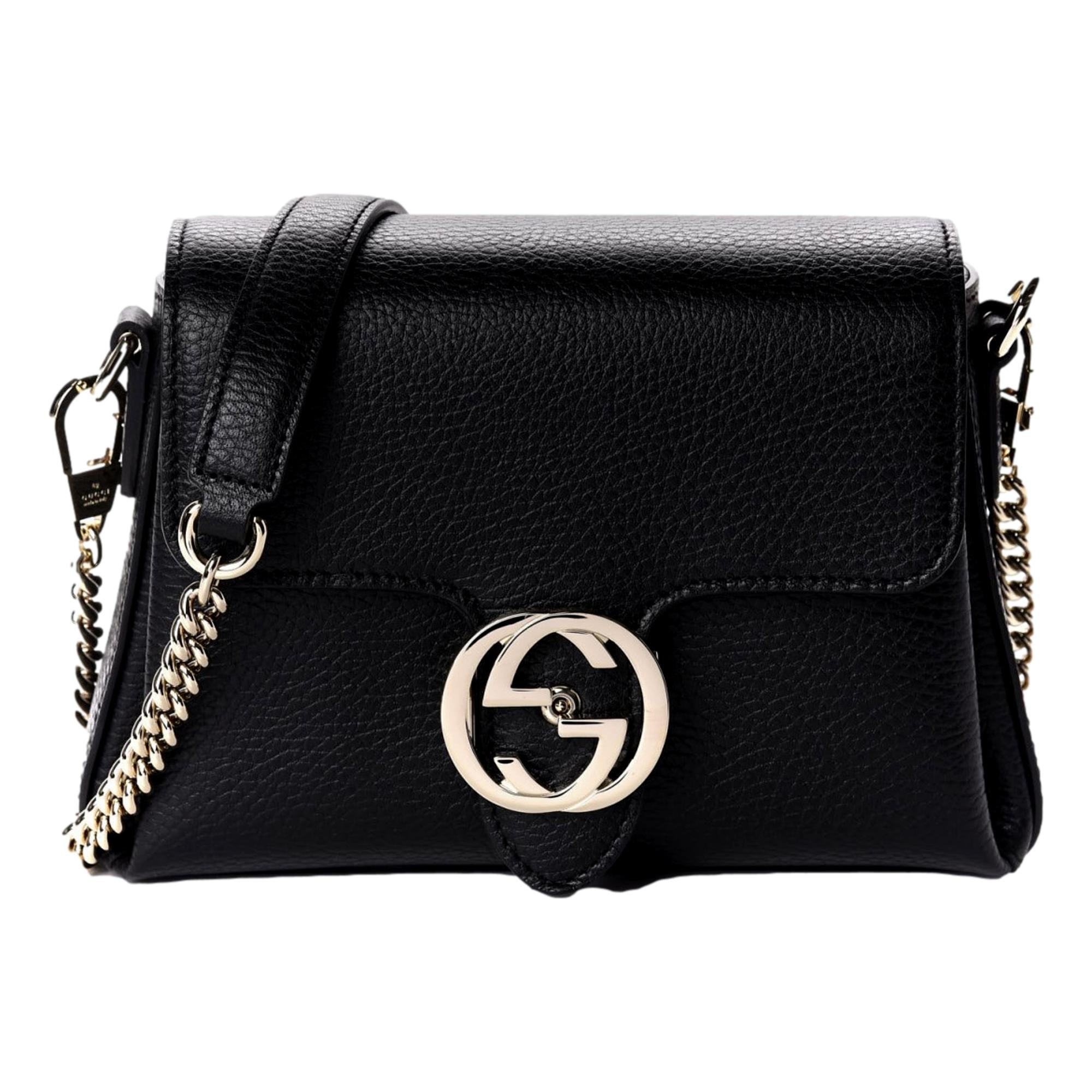 Gucci Dollar Calfskin Interlocking G Black Small Crossbody Bag