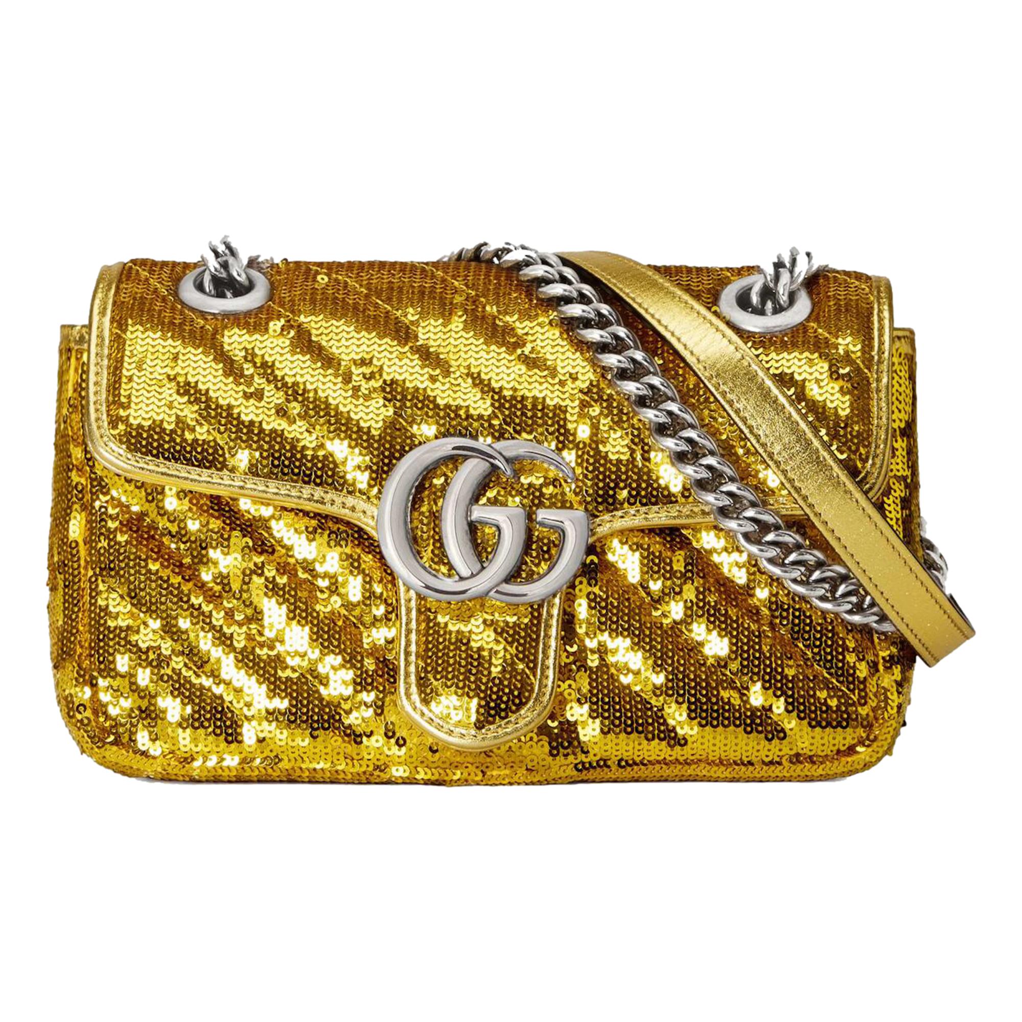 Gucci Flap Marmont GG Matelasse Gold Sequin Shoulder Bag