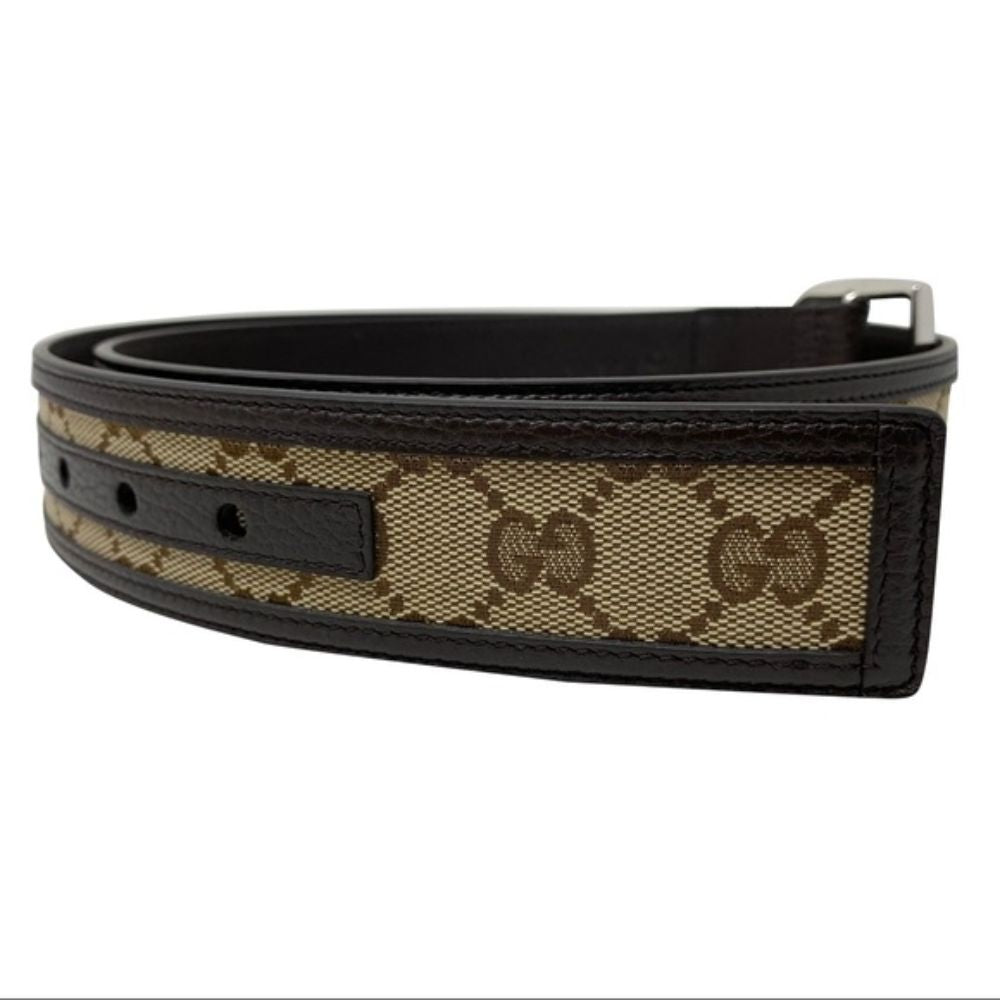 Gucci GG Canvas Brown Leather Palladium Buckle Belt 100/40