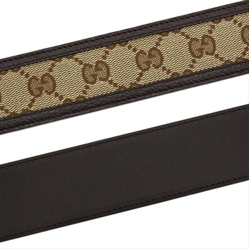 Gucci GG Canvas Brown Leather Palladium Buckle Belt 100/40