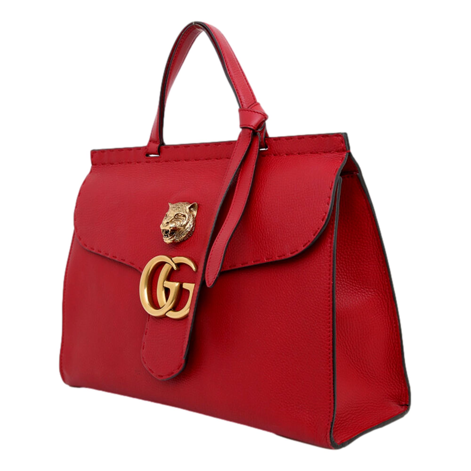 Gucci GG Marmont Animalier Red Top Handle Bag Leather Large