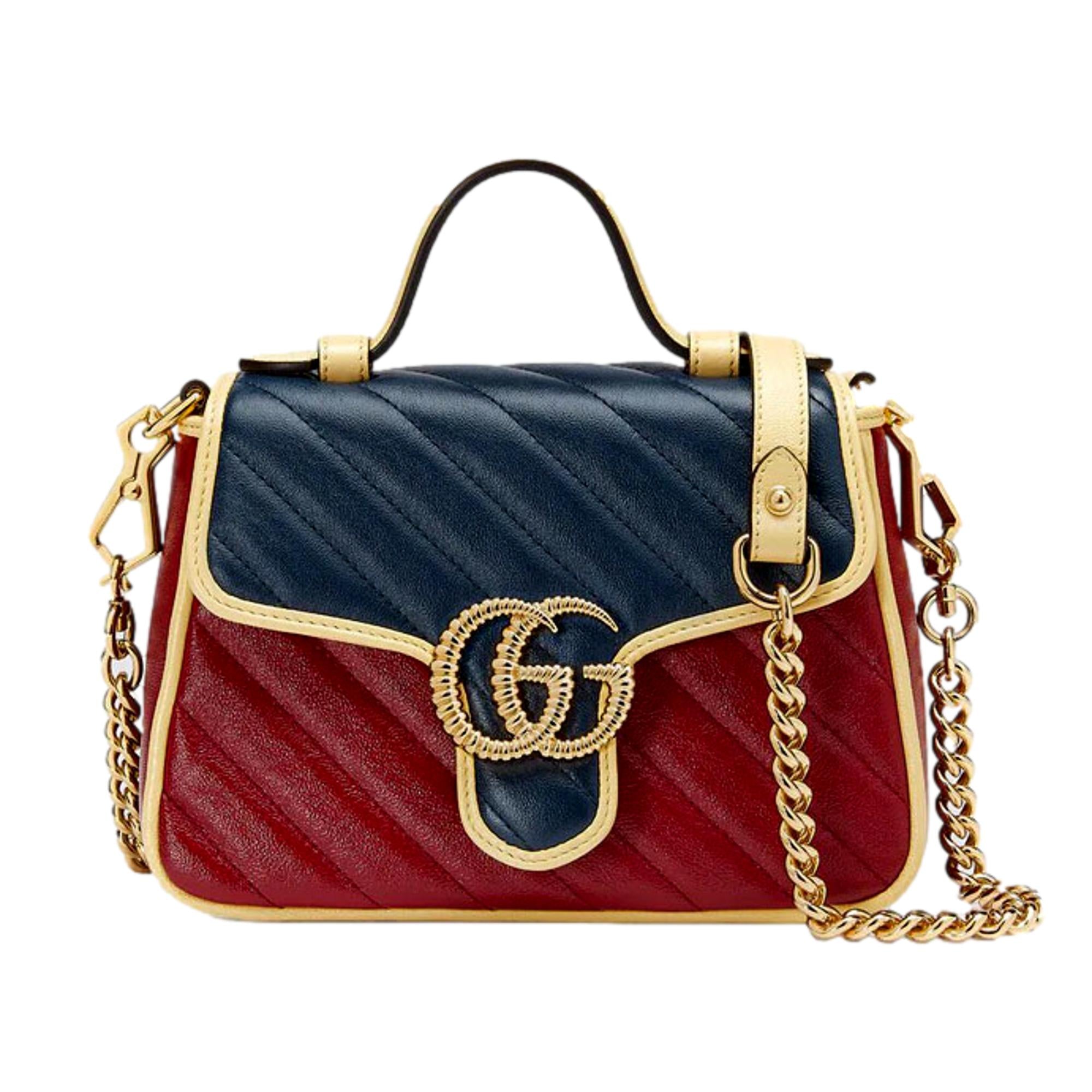 Gucci GG Marmont Red and Blue Leather Top Handle Bag