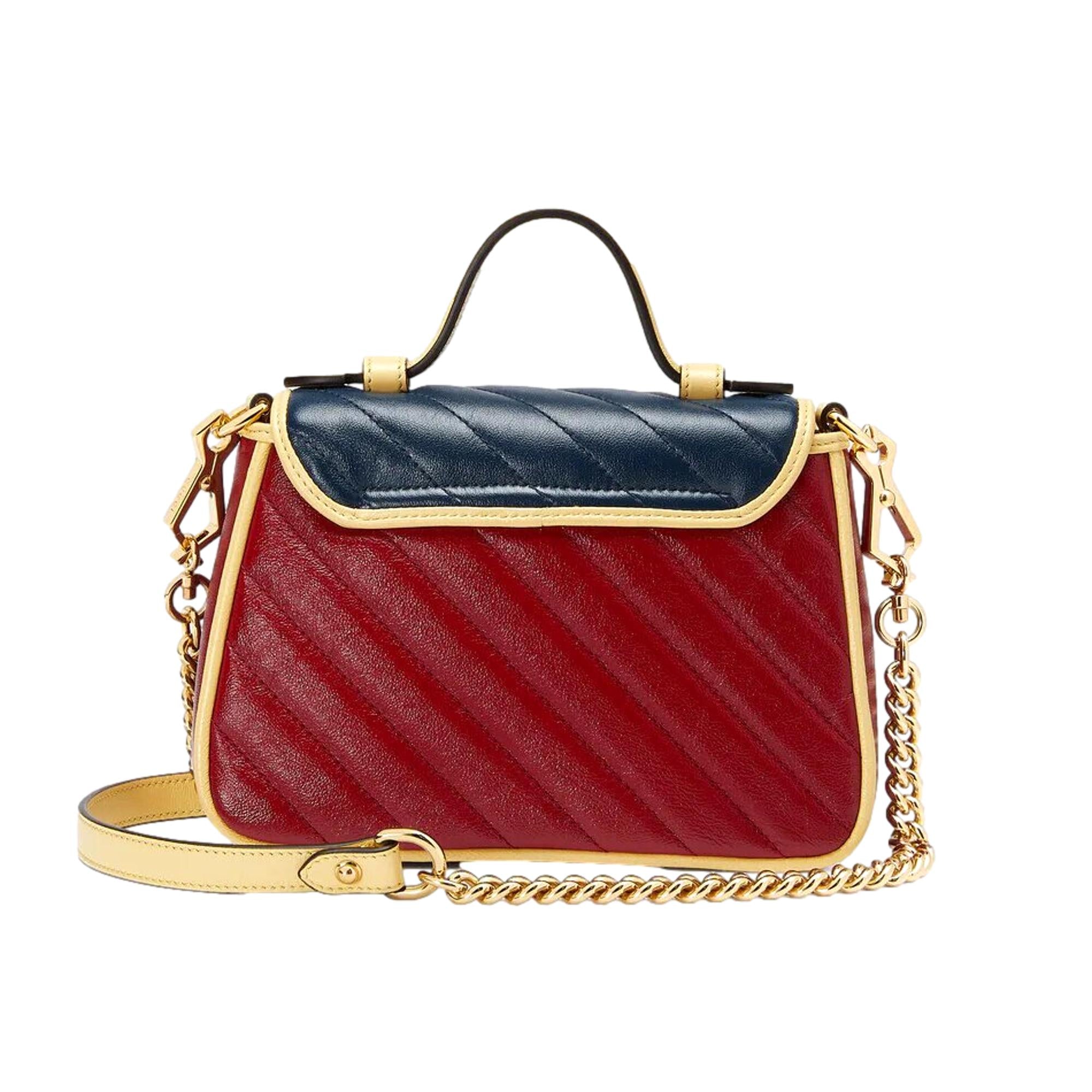 Gucci GG Marmont Red and Blue Leather Top Handle Bag