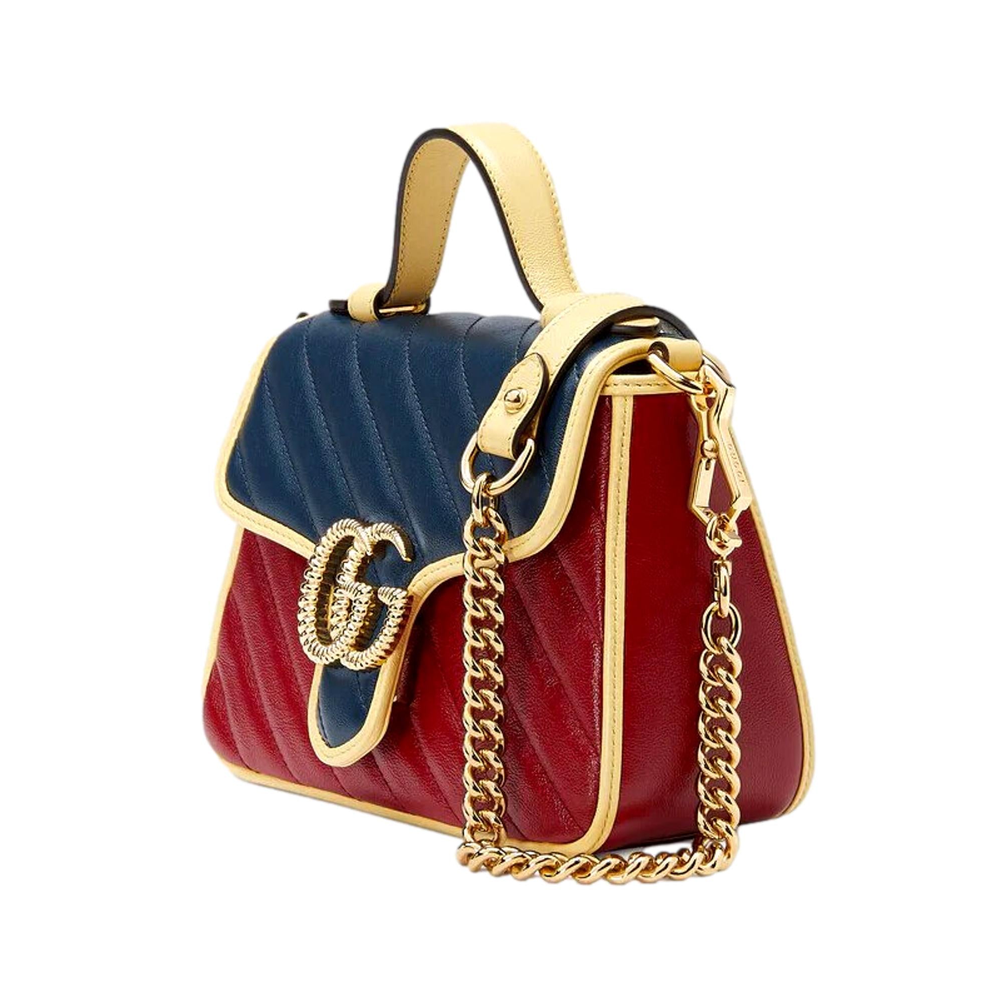 Gucci GG Marmont Red and Blue Leather Top Handle Bag