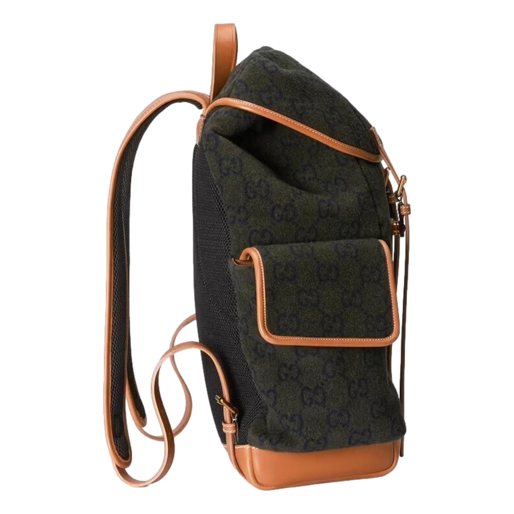 Gucci Dark Green Wool Guccisima GG Large Backpack