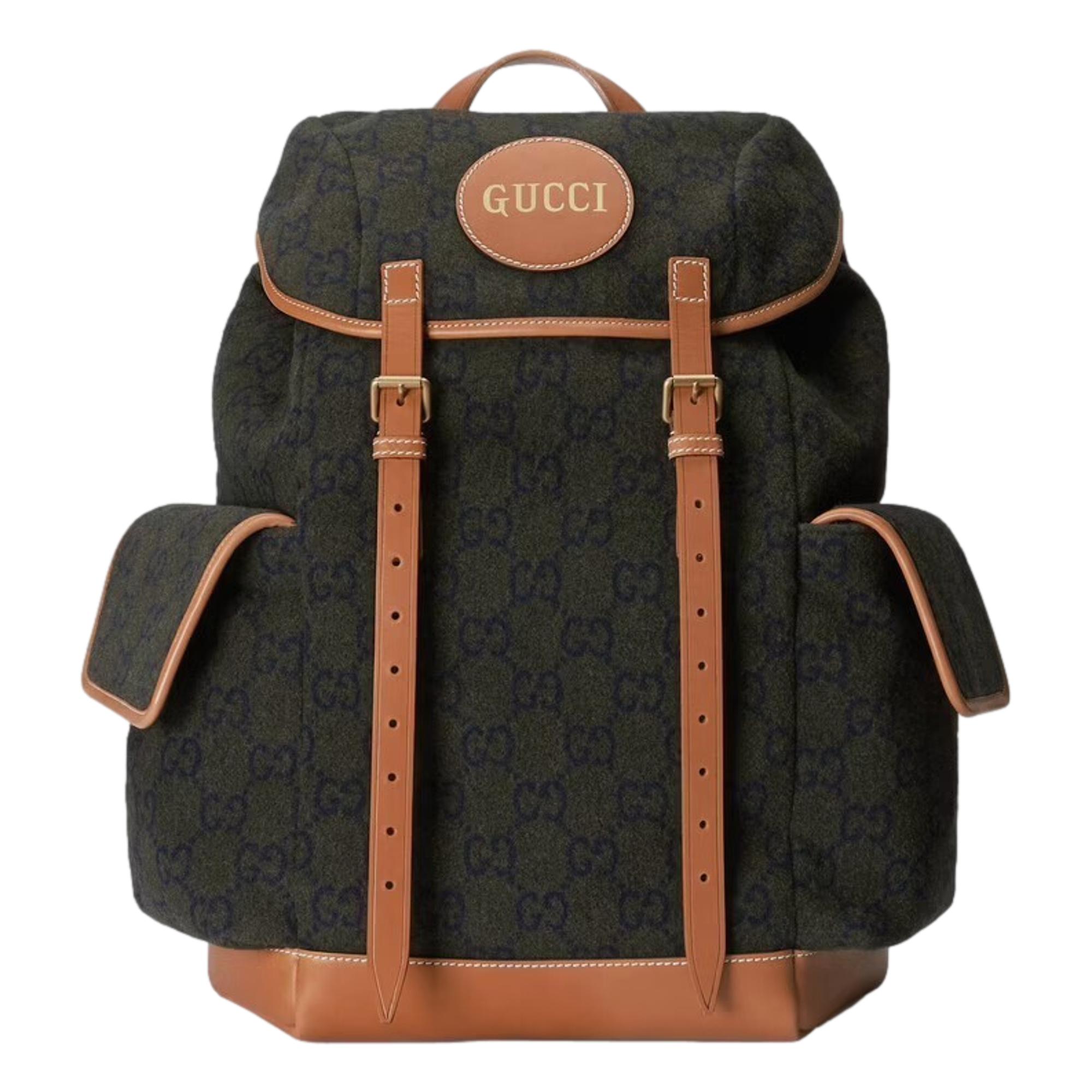 Gucci Dark Green Wool Guccisima GG Large Backpack