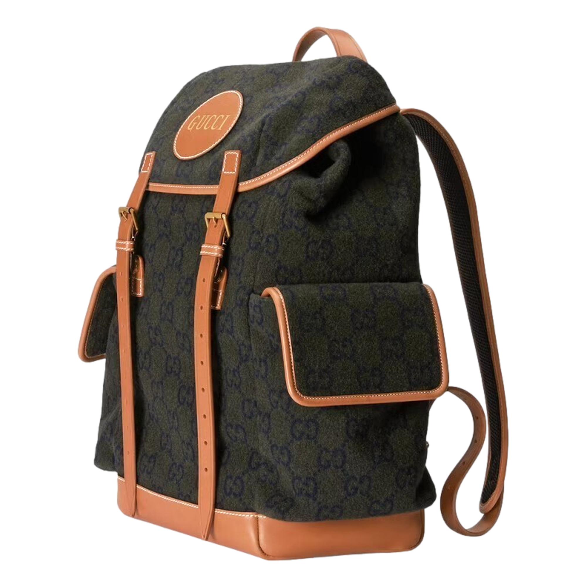 Gucci Dark Green Wool Guccisima GG Large Backpack