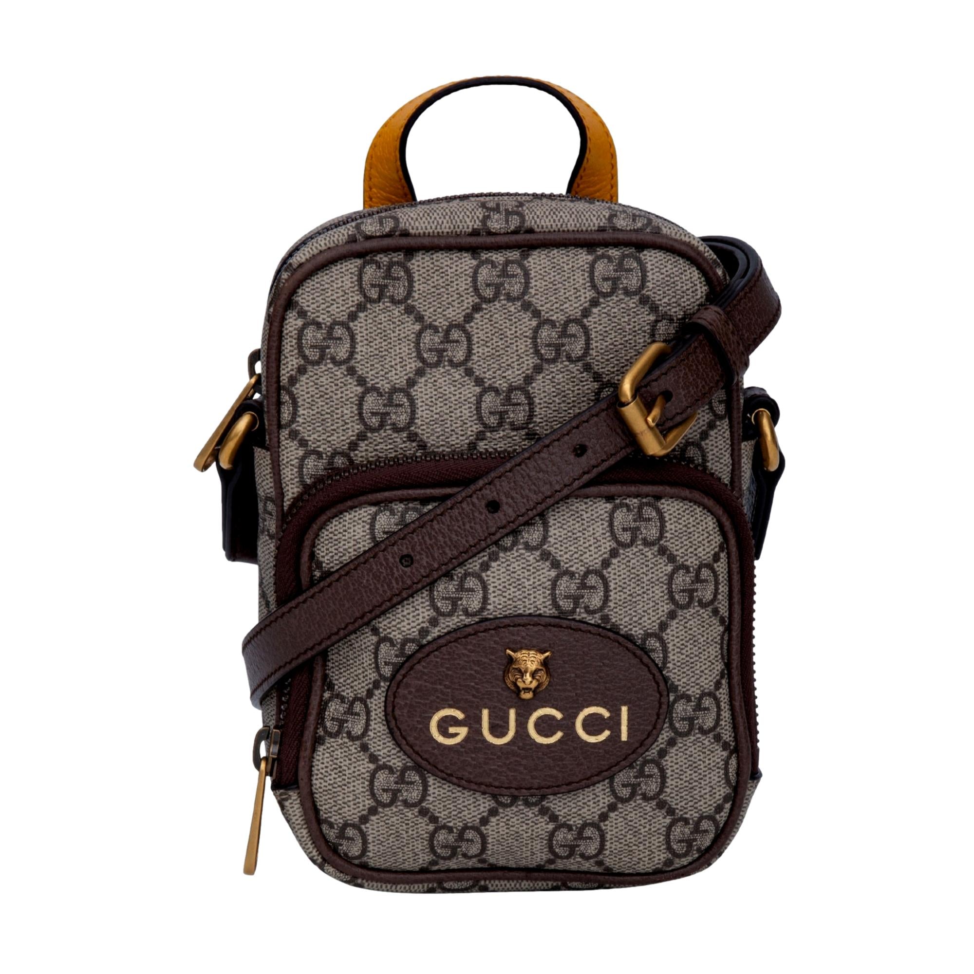 Gucci GG Monogram Tiger Beige Coated Canvas Mini Bag Crossbody