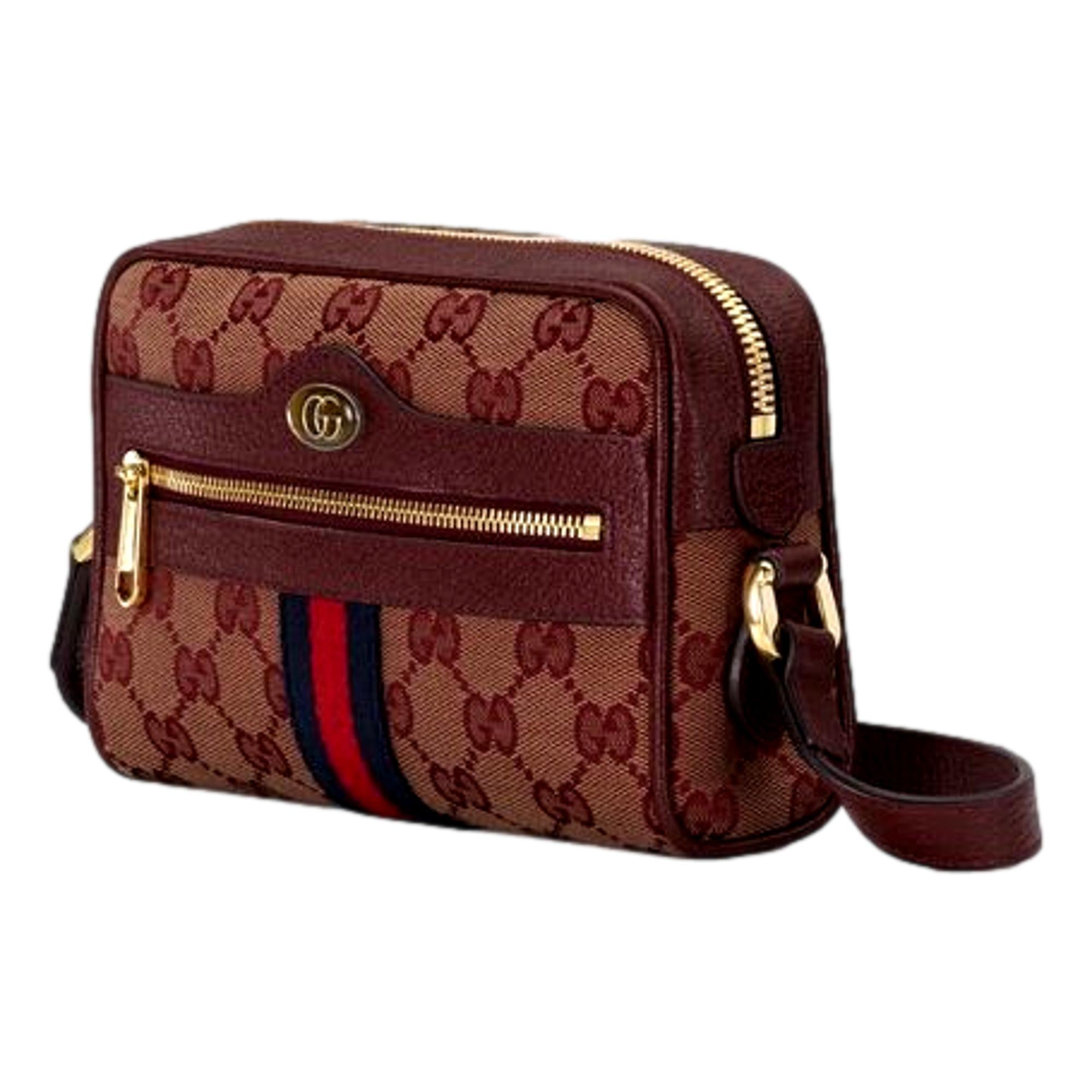 Gucci GG Monogram Web Mini Ophidia Shoulder Bag Sahara Rubino Burgundy