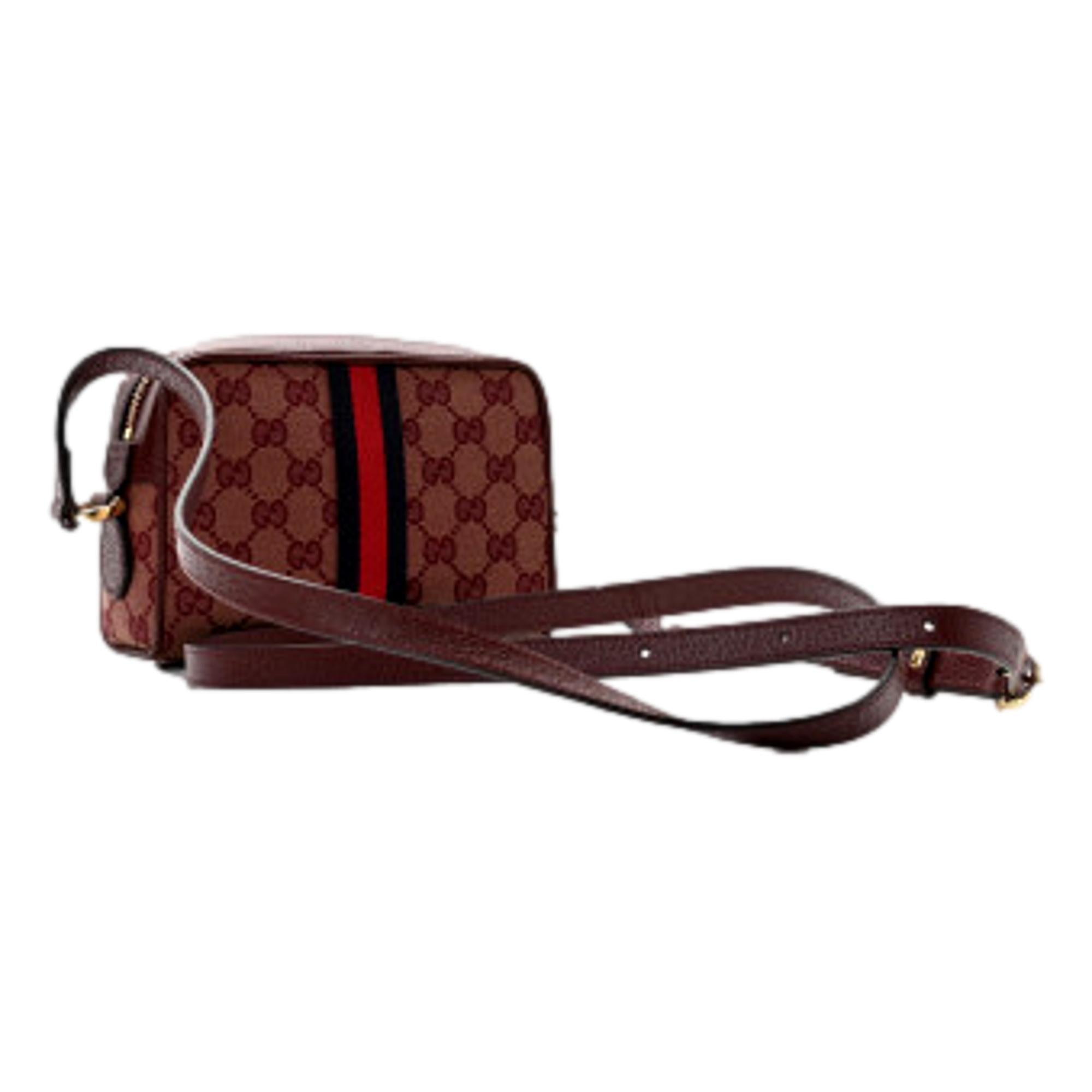 Gucci GG Monogram Web Mini Ophidia Shoulder Bag Sahara Rubino Burgundy