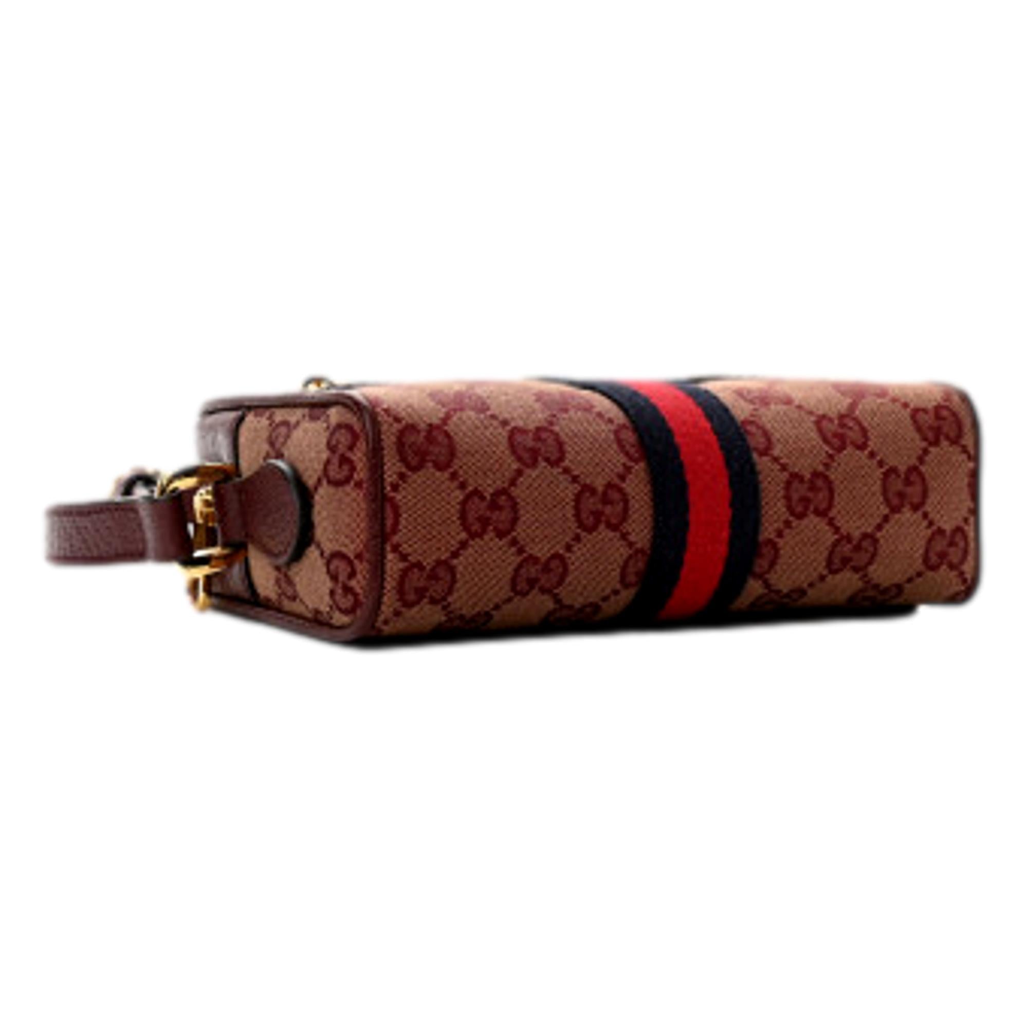 Gucci GG Monogram Web Mini Ophidia Shoulder Bag Sahara Rubino Burgundy