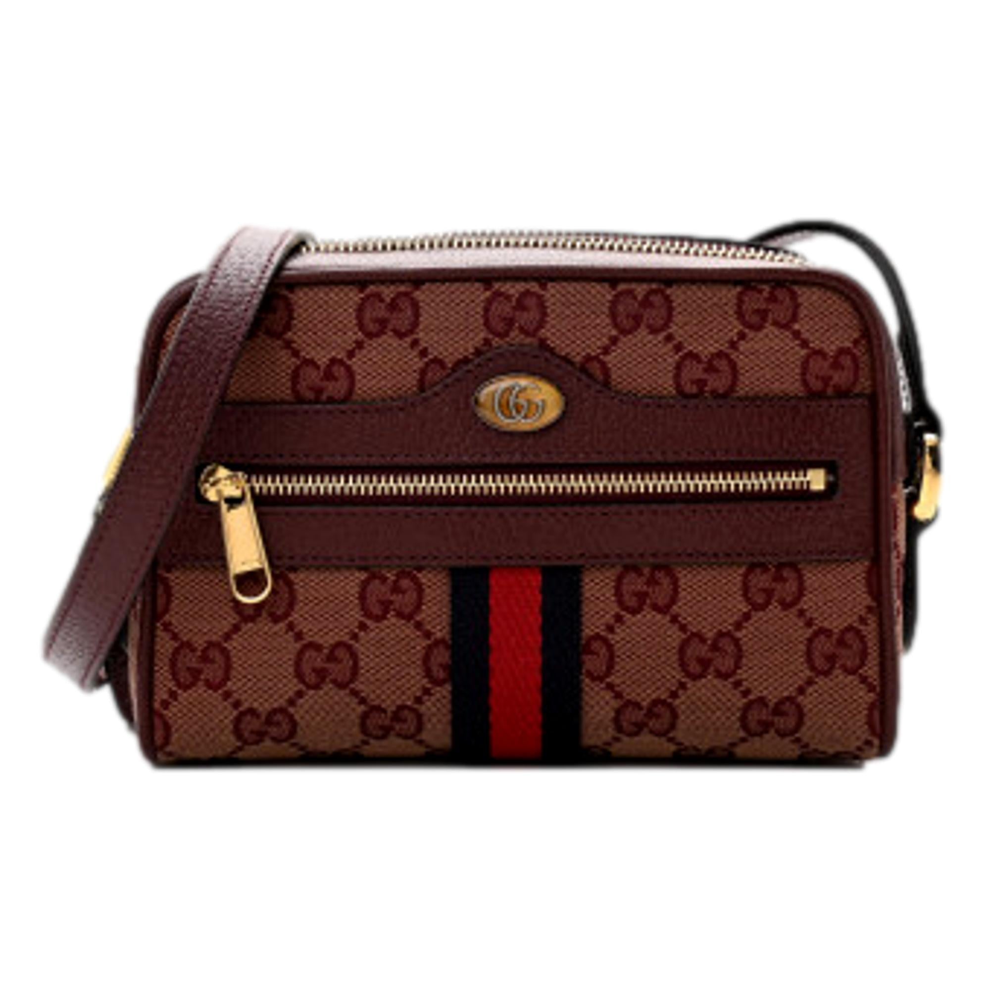 Gucci GG Monogram Web Mini Ophidia Shoulder Bag Sahara Rubino Burgundy