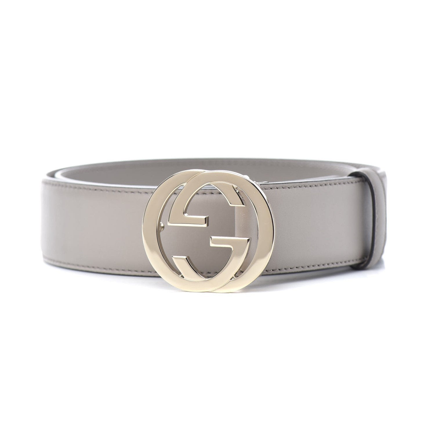 Gucci Storm Grey Leather Interlocking GG Buckle 95/38 Belt