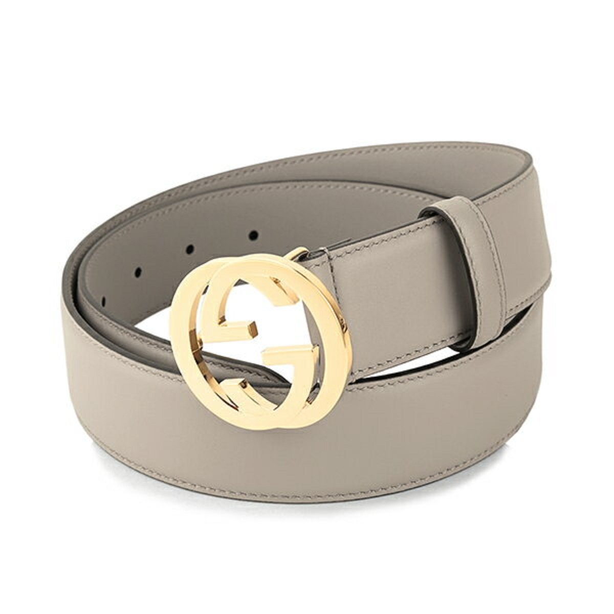 Gucci Storm Grey Leather Interlocking GG Buckle 95/38 Belt