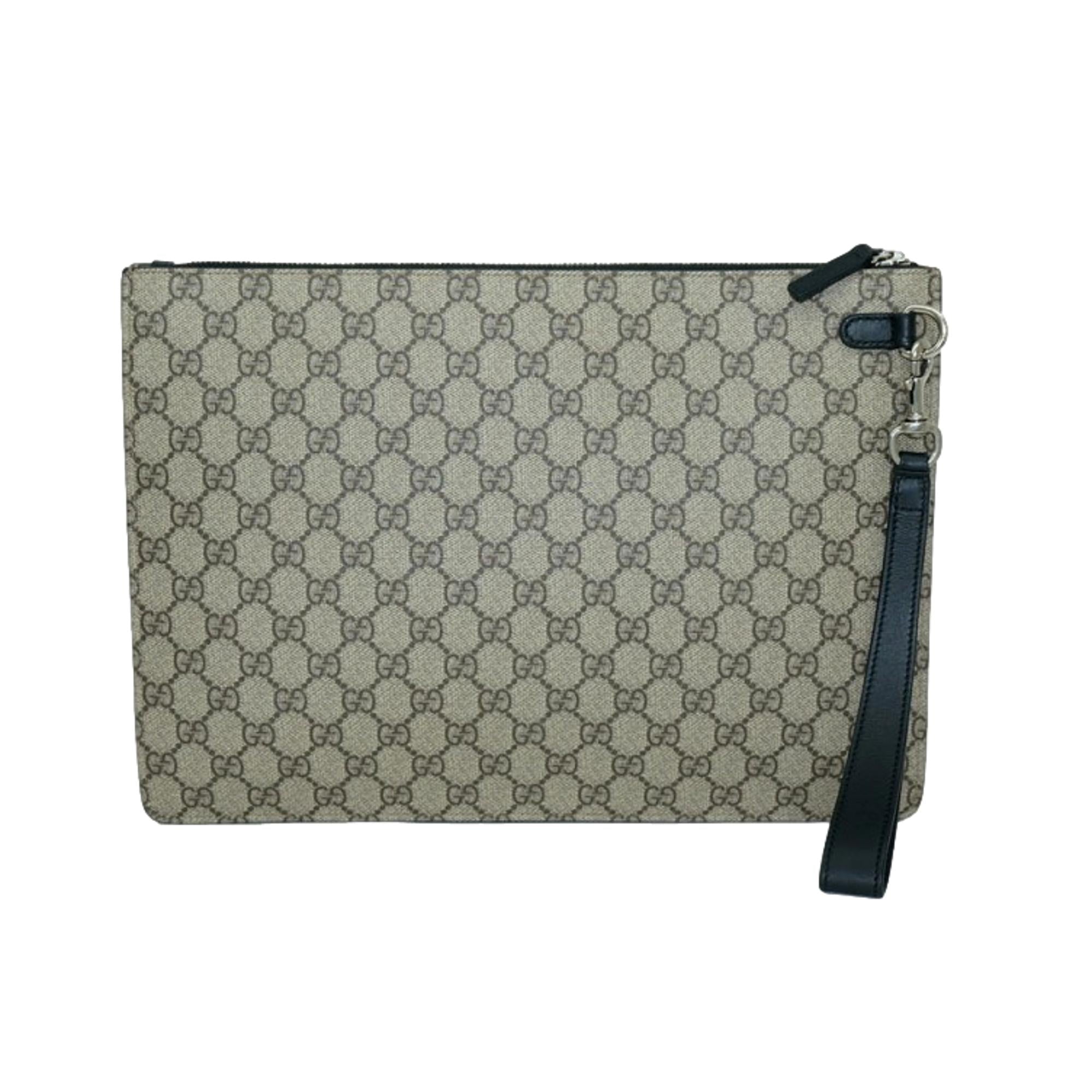 Gucci GG Supreme Beige Canvas Web Stripe Large Clutch