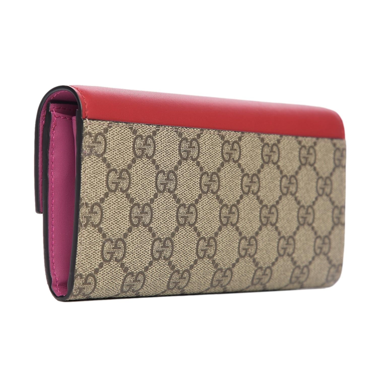 Gucci GG Supreme Monogram Red Padlock Continental Chain Wallet