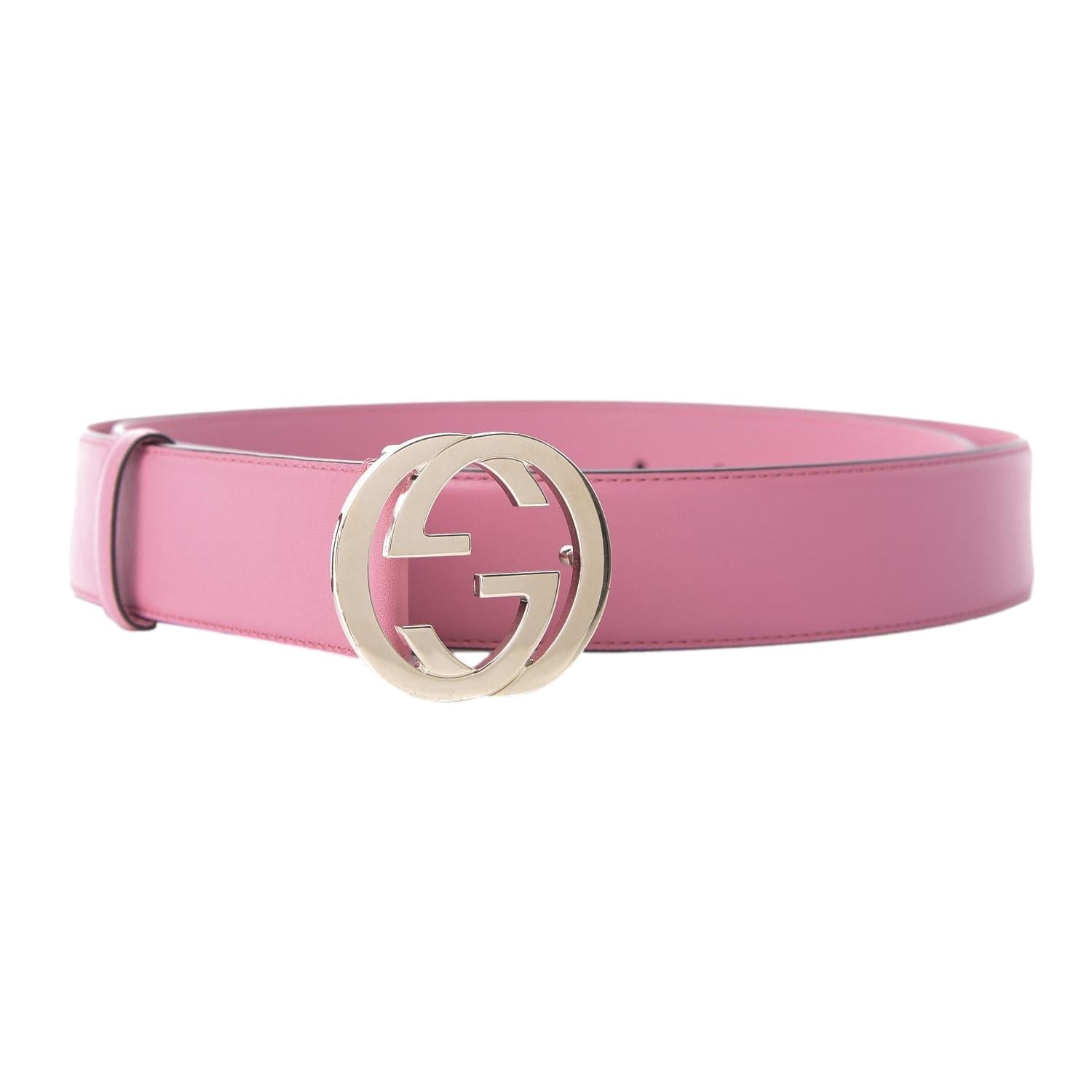 Gucci Glossy Pink Leather Interlocking GG Buckle 90/36 Belt