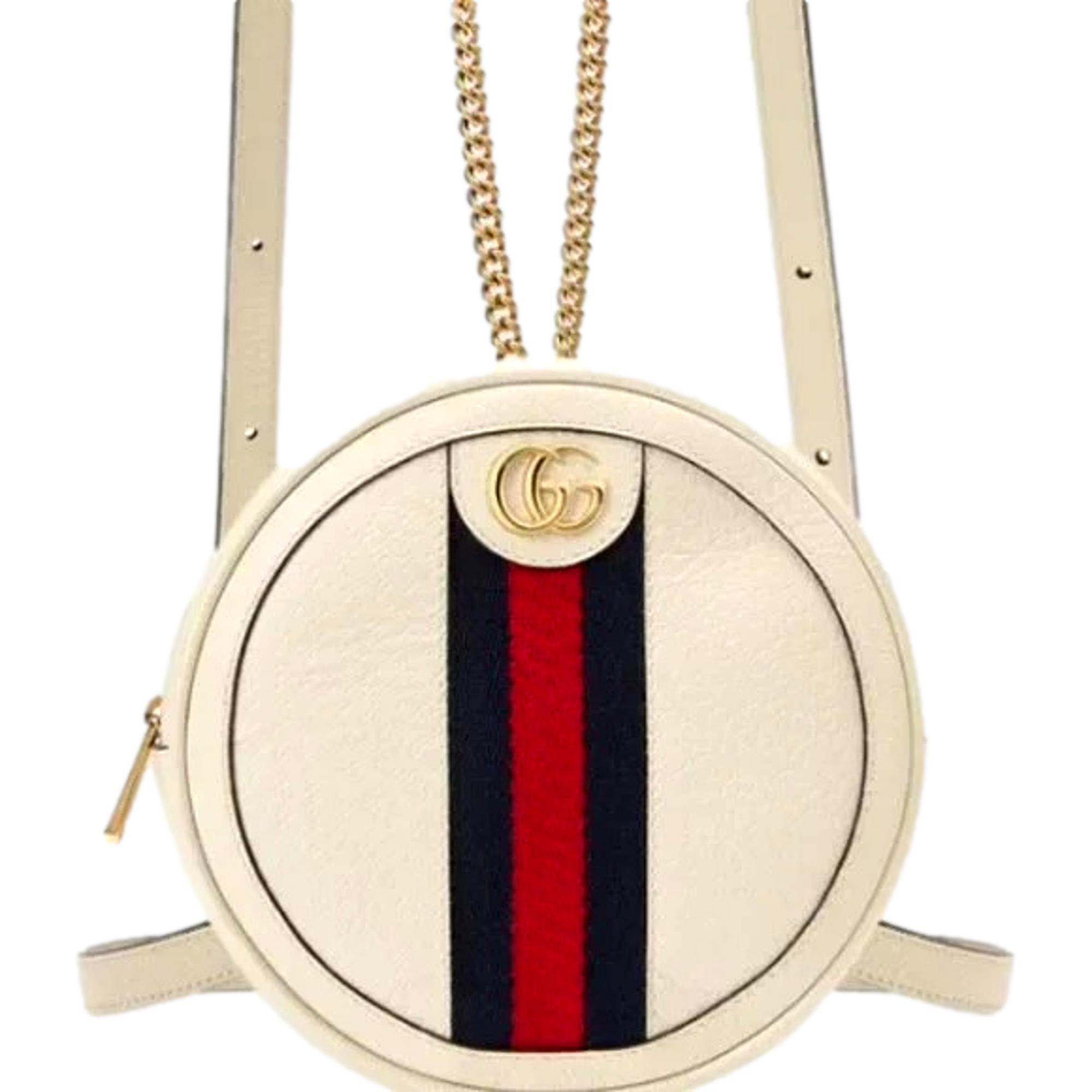 Gucci Grained Calfskin Web Mini Ophidia Round Backpack White