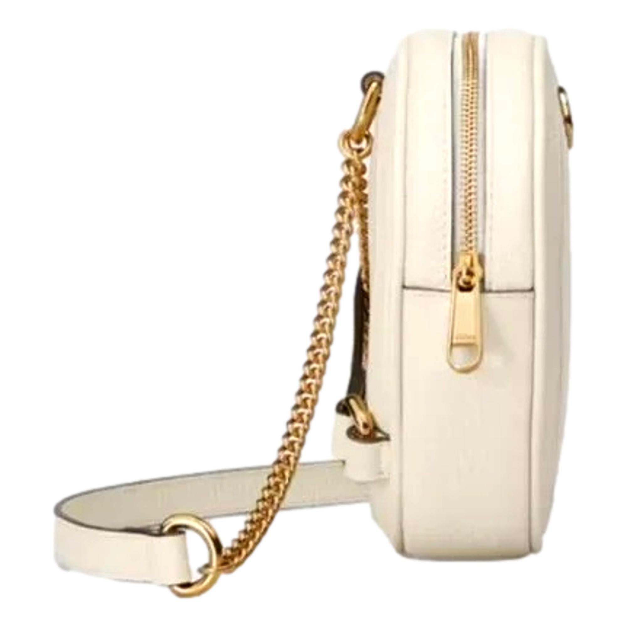 Gucci Grained Calfskin Web Mini Ophidia Round Backpack White