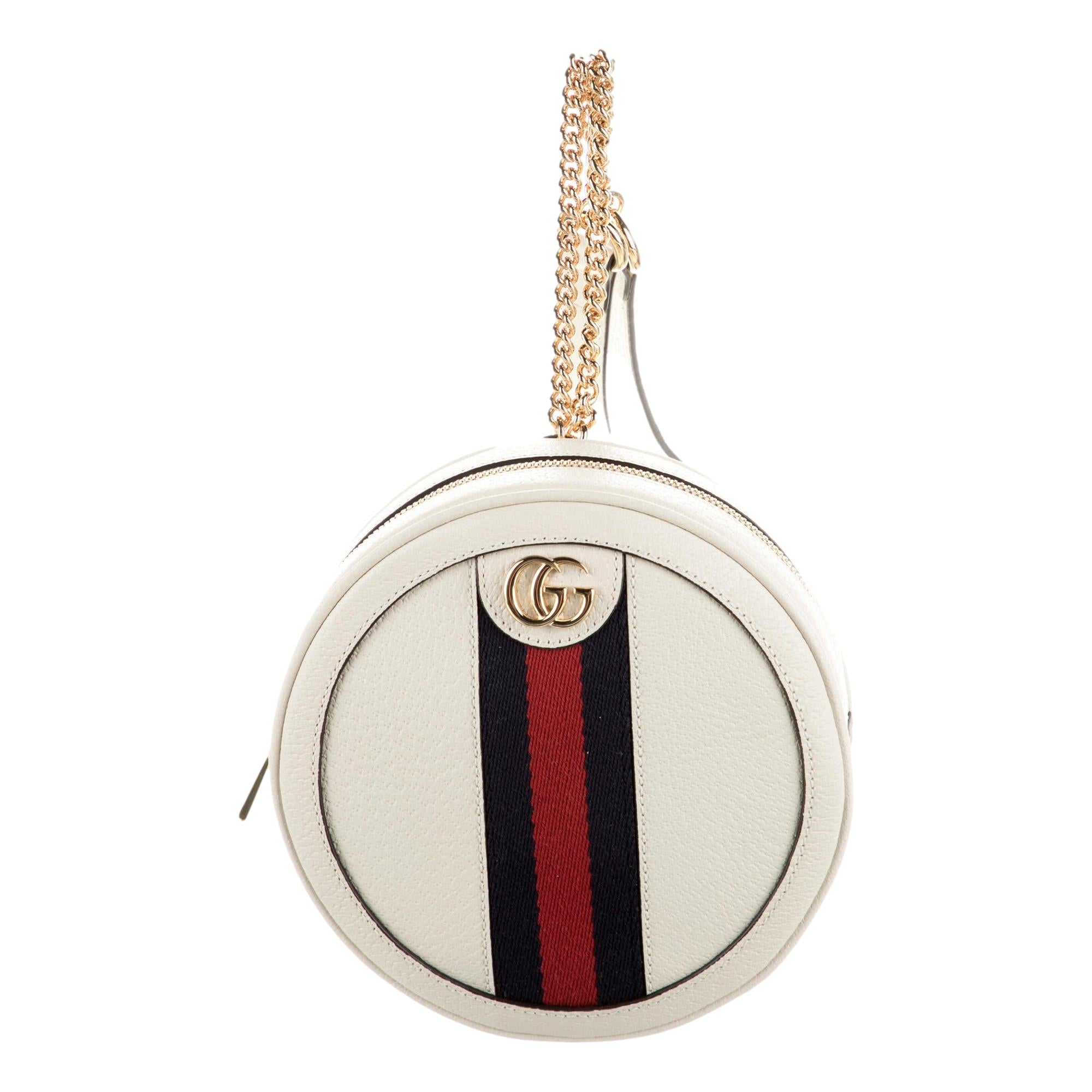 Gucci Grained Calfskin Web Mini Ophidia Round Backpack White