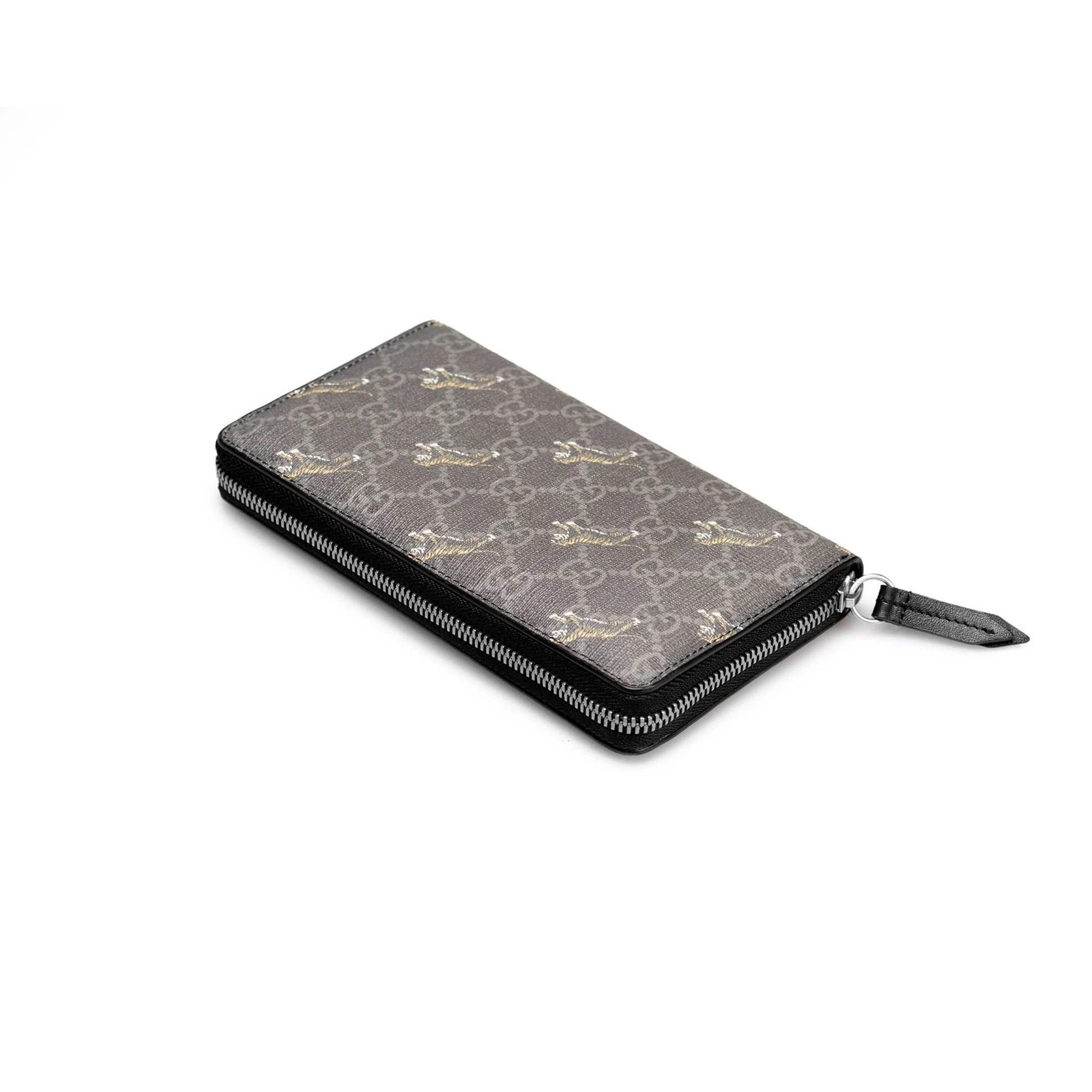 Gucci GG Supreme Canvas Grey Tiger Print Zip Around Wallet