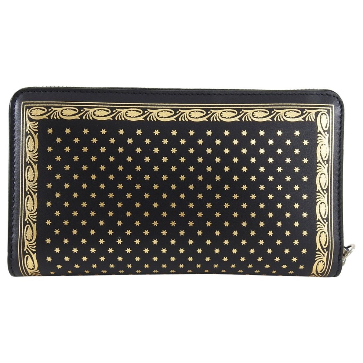 Gucci "Guccy" Black Leather Zip Around Wallet with Gold Stars