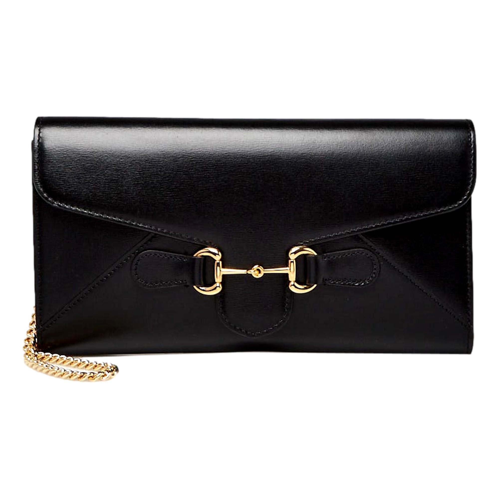 Gucci Horsebit 1955 Black Leather Chain Wristlet