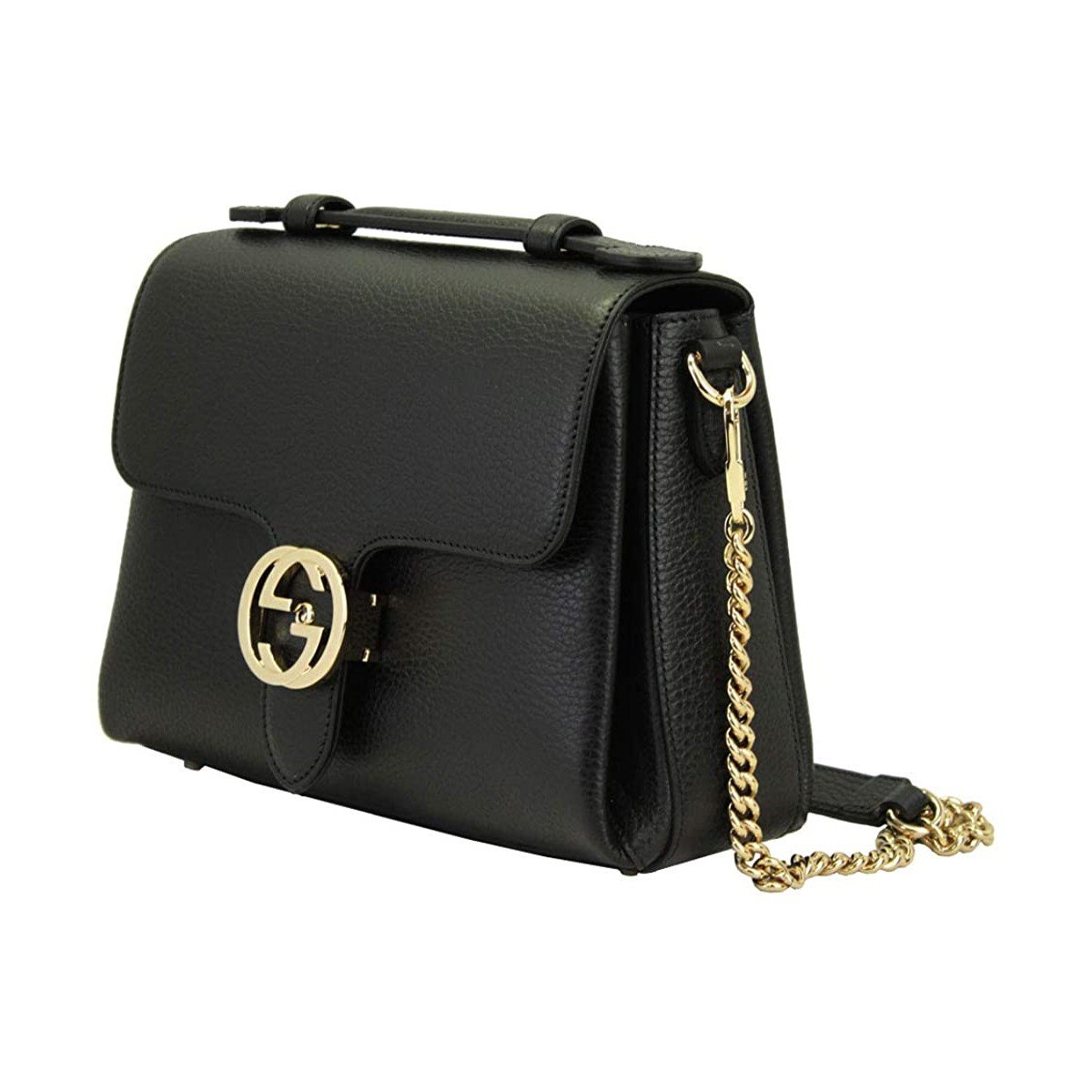 Gucci Interlocking G Black Leather Chain Shoulder Bag