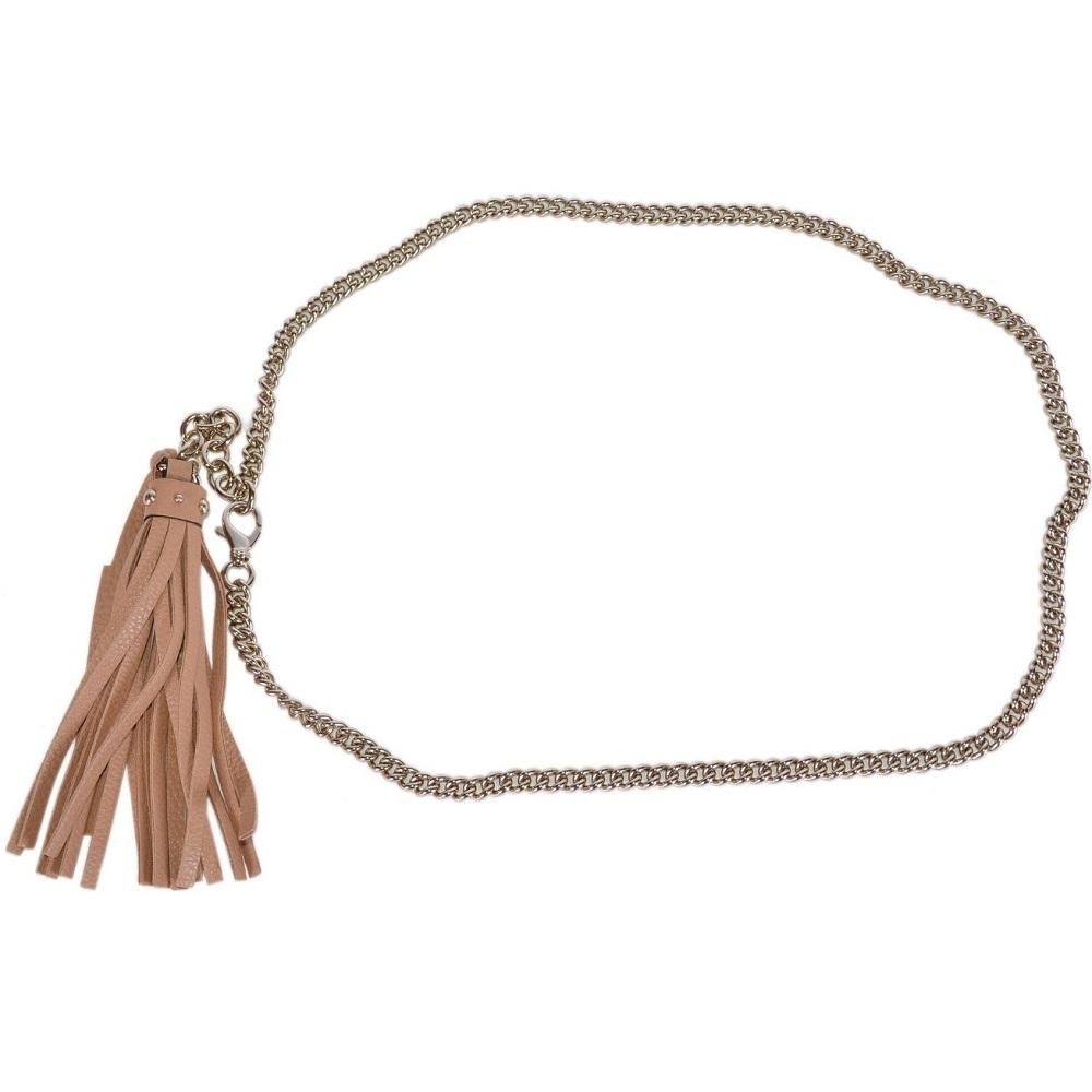 Gucci Leather Tassel GG Gold Chain Camelia Beige Belt Size (36/90)