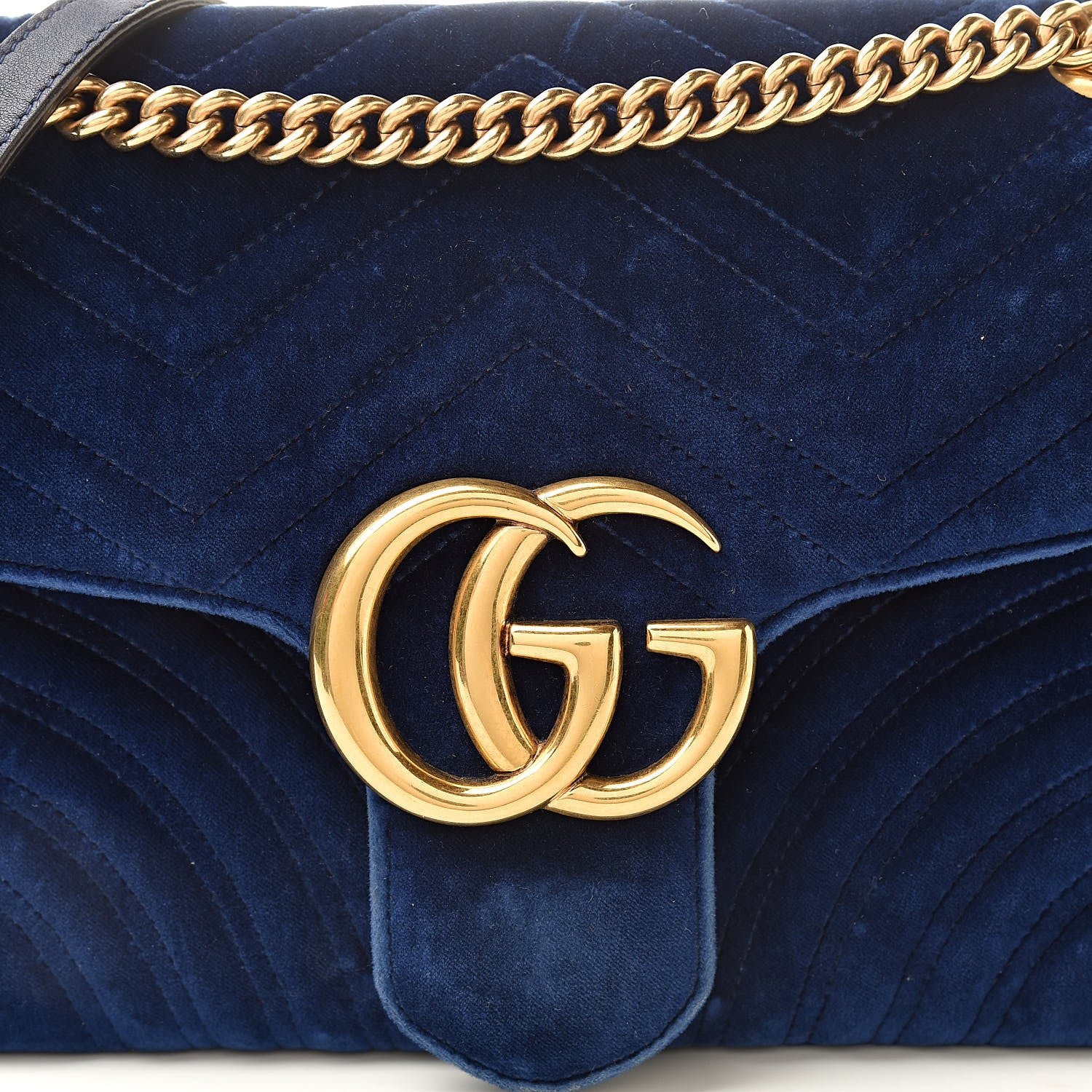 Gucci Marmont Cobalt Blue Velvet Matelasse Shoulder Bag