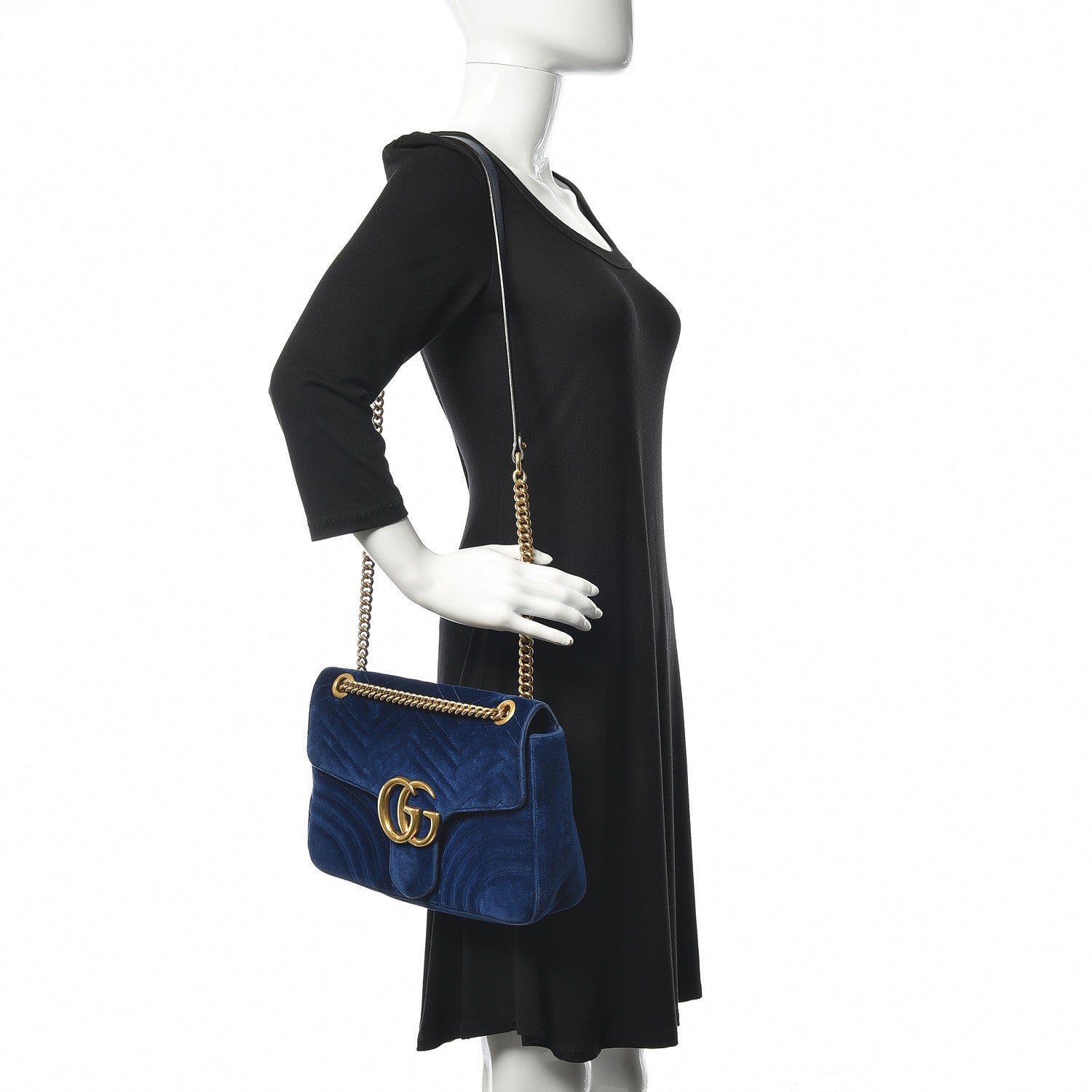 Gucci Marmont Cobalt Blue Velvet Matelasse Shoulder Bag