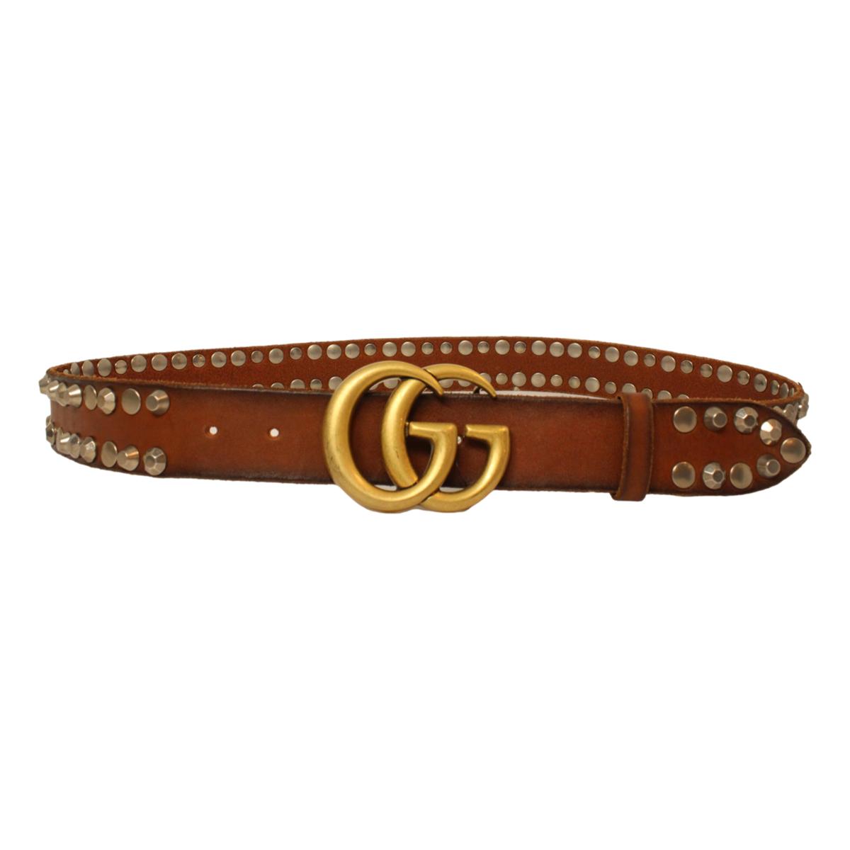 Gucci Marmont GG Brown Leather Studded Belt 105/42