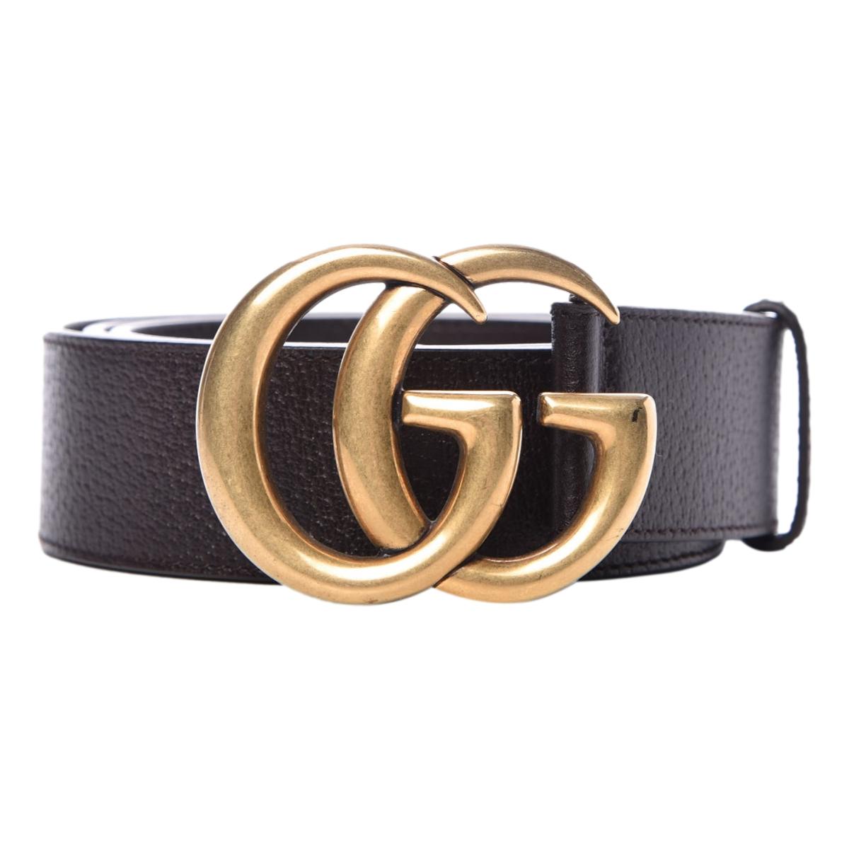 Gucci Marmont GG Cocoa Brown Textured Leather Belt 95/38