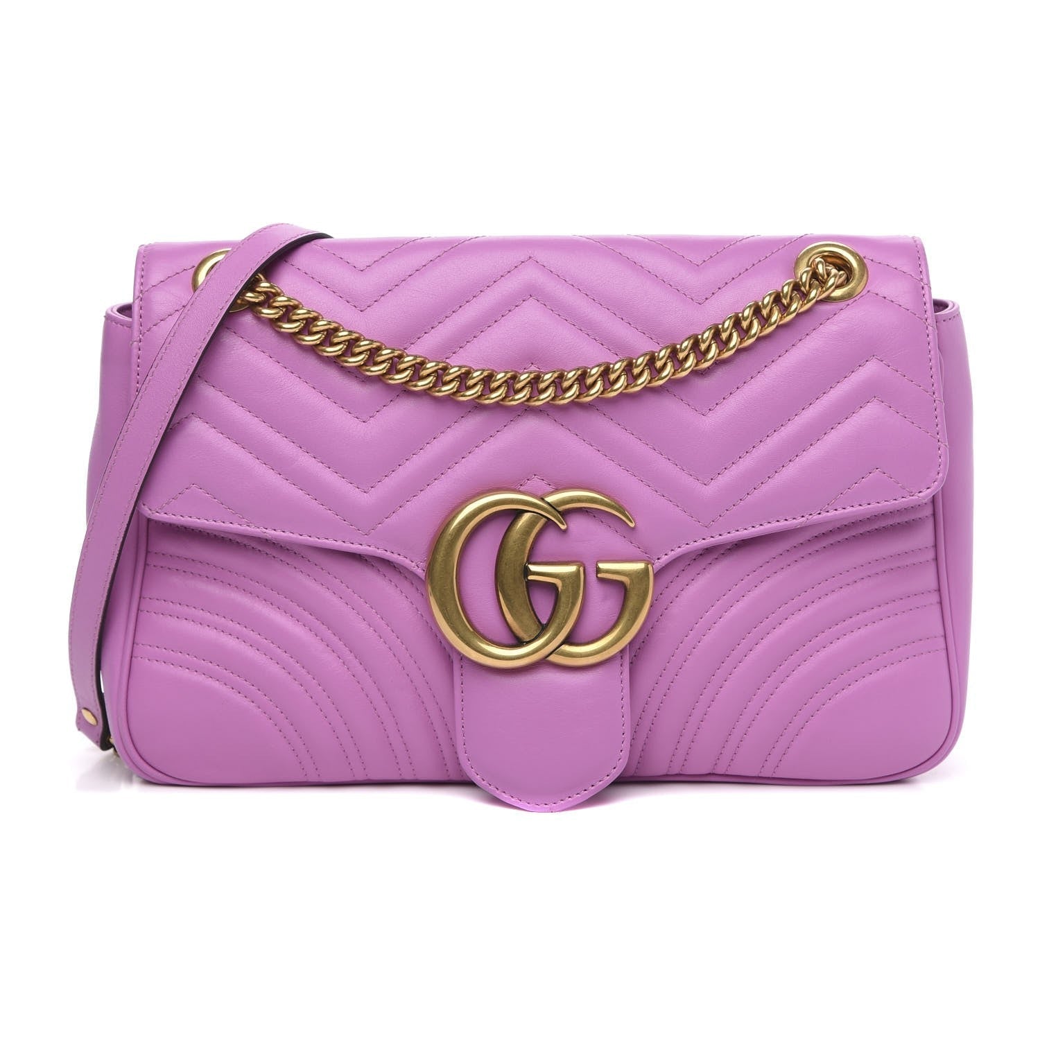 Gucci Marmont Pink Leather GG Matelasse Flap Shoulder Bag