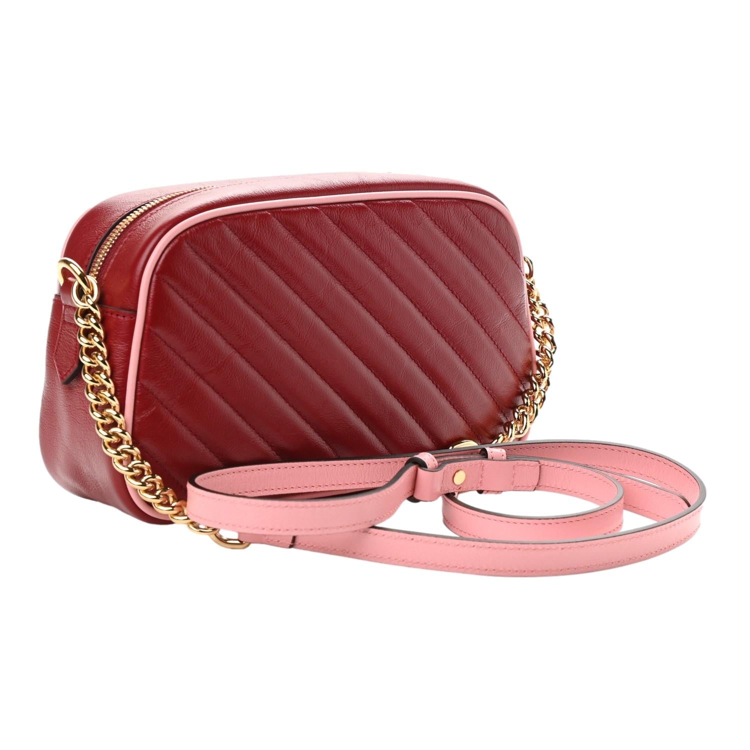 Gucci Marmont Red Leather Diagonal Matelasse Shoulder Bag