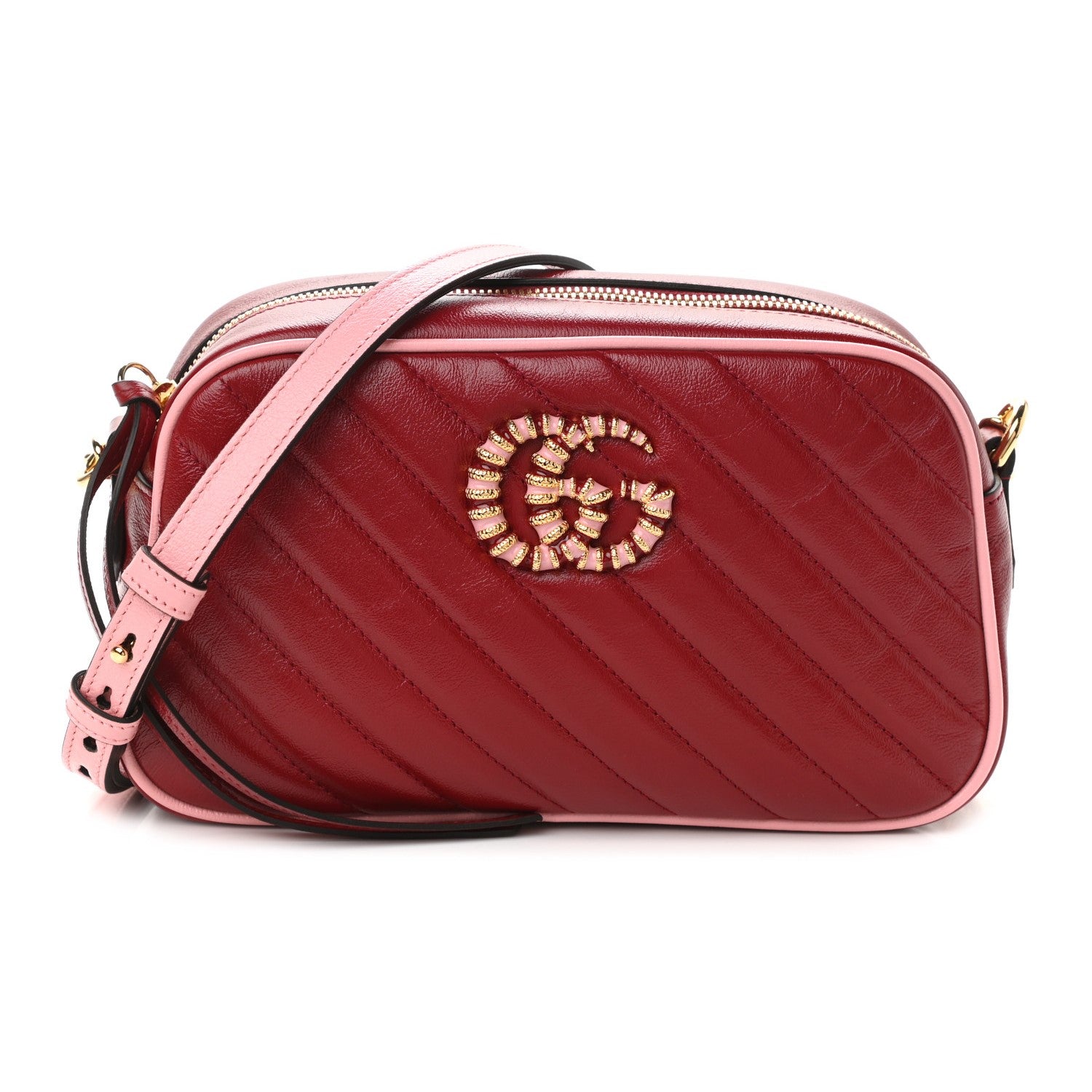 Gucci Marmont Red Leather Diagonal Matelasse Shoulder Bag