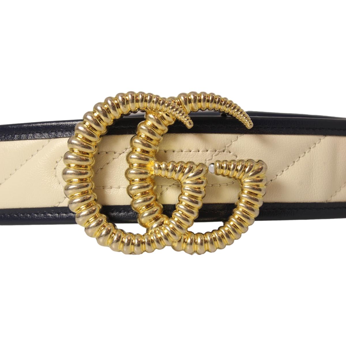 Gucci Marmont Torchon GG White Leather Belt Size 90/36