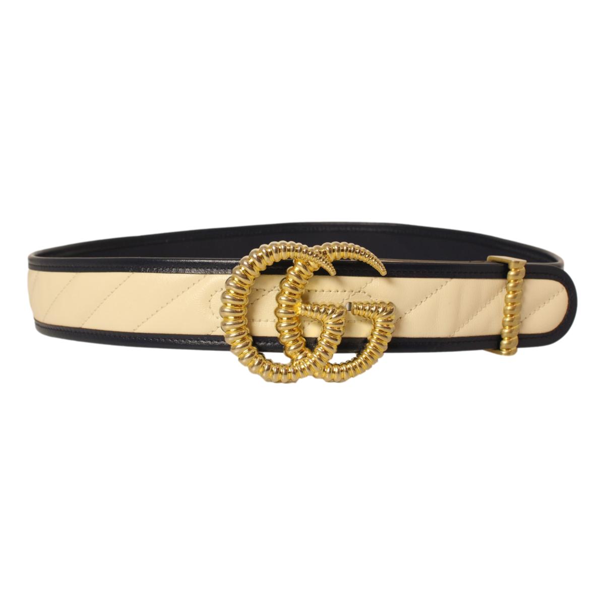 Gucci Marmont Torchon GG White Leather Belt Size 90/36