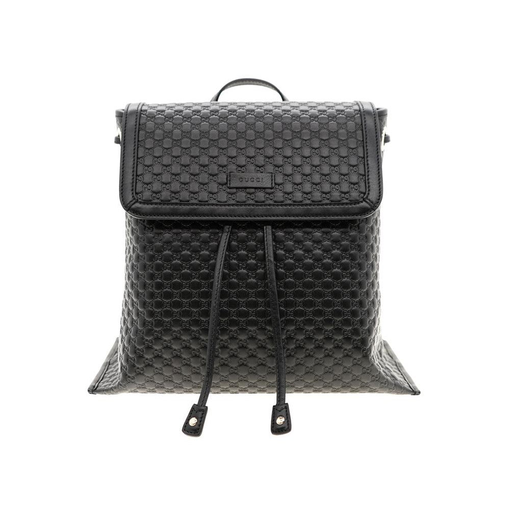 Gucci Microguccisima Black Leather Drawstring Backpack