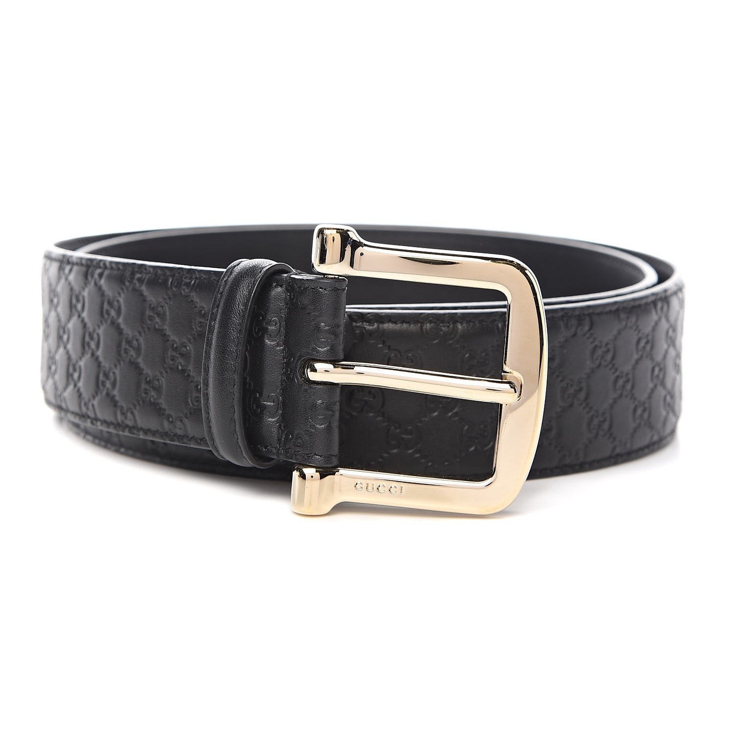 Gucci Microguccissima Black Leather Gold Buckle Belt 95/38