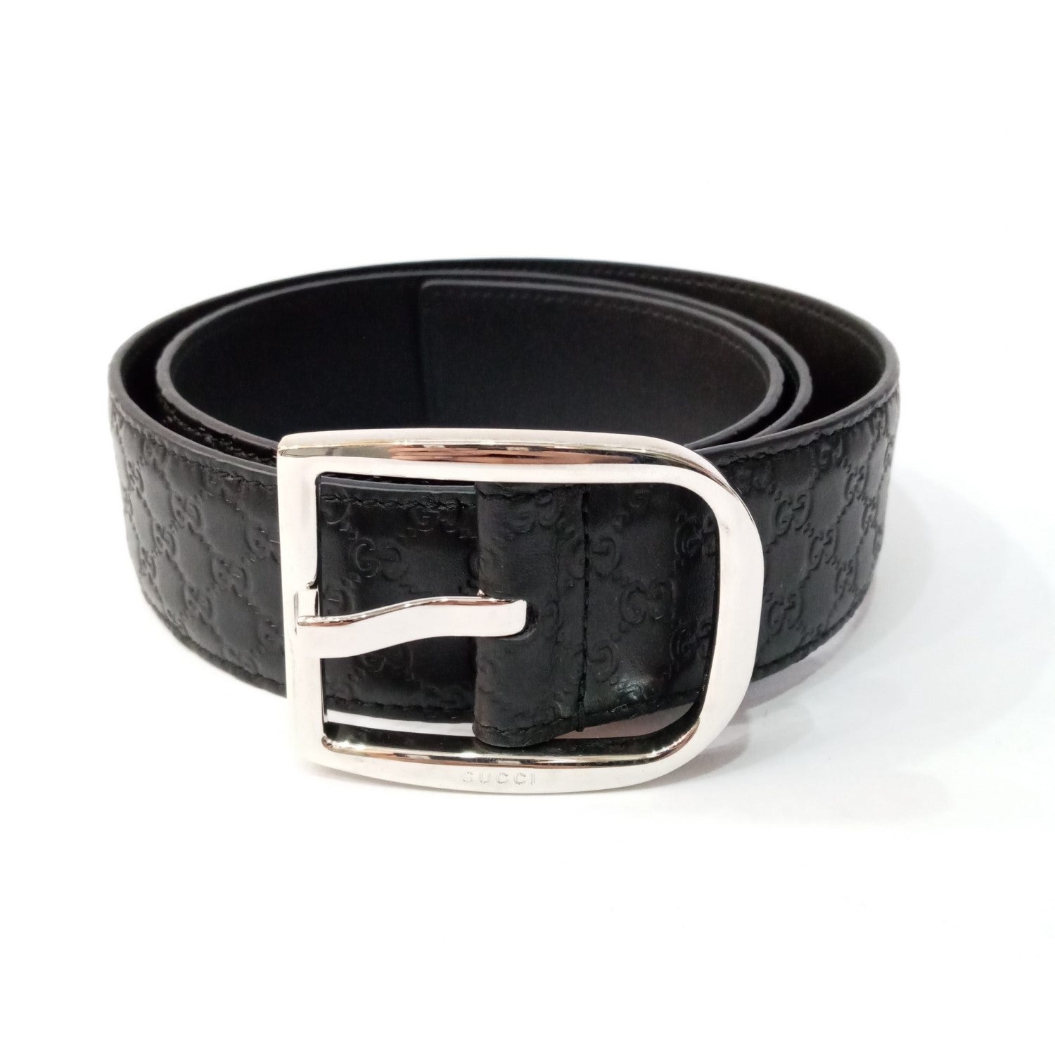 Gucci Microguccissima Black Leather Silver Buckle Belt 115/46