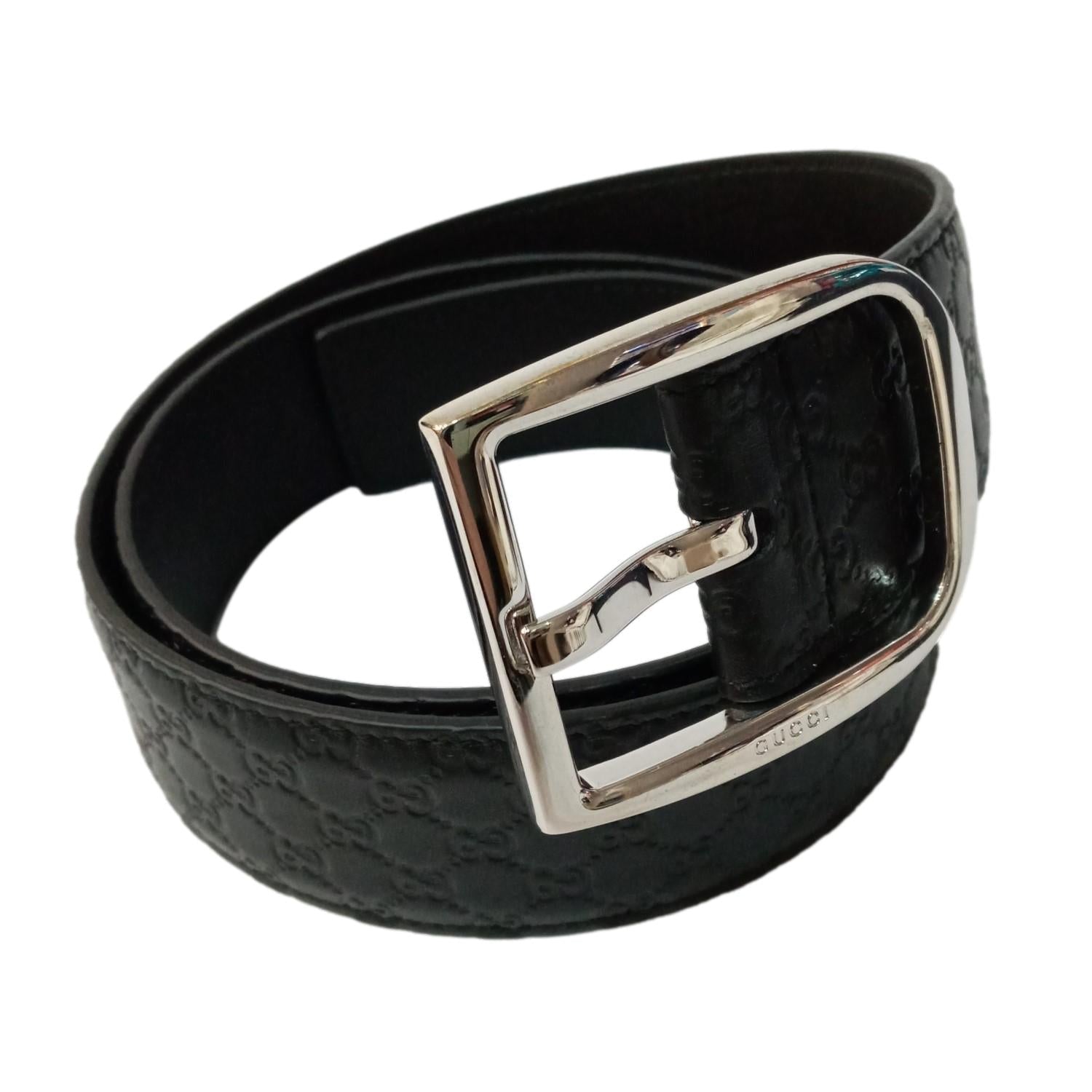 Gucci Microguccissima Black Leather Silver Buckle Belt 115/46