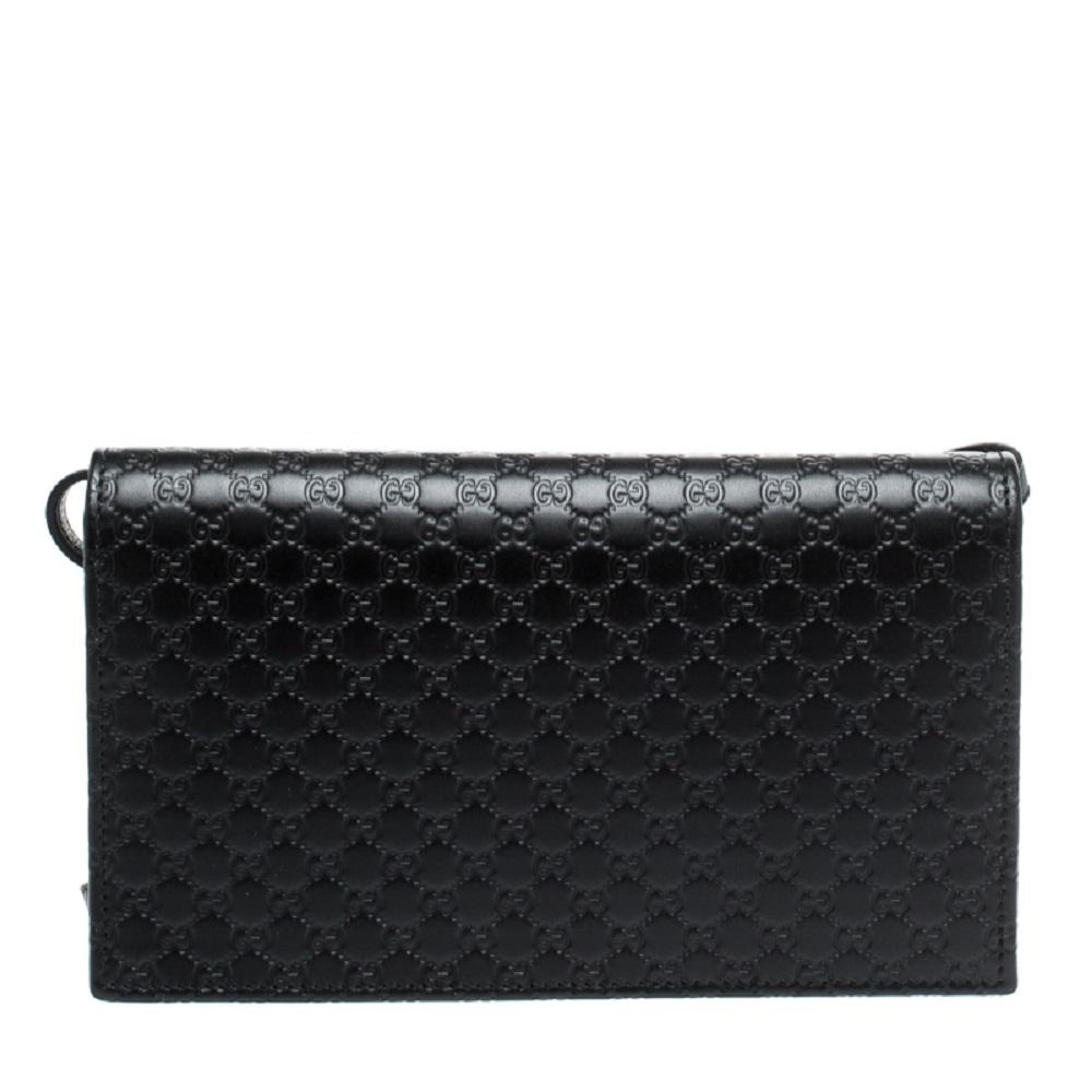 Gucci Microguccissma Black Wallet Crossbody Handbag