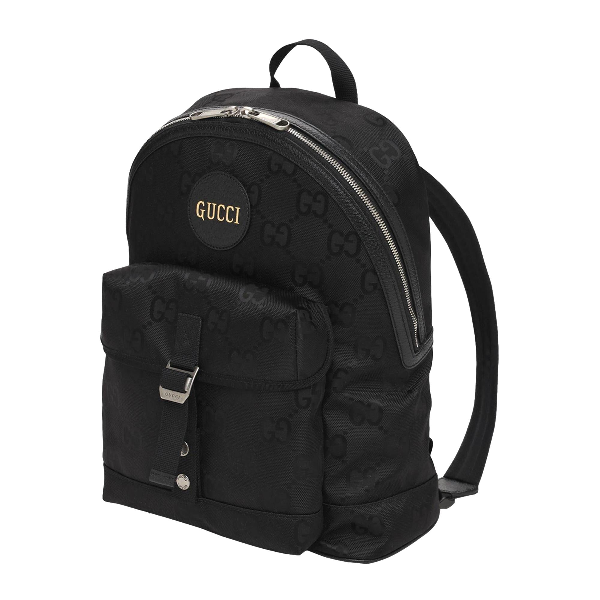 Gucci Off The Grid GG Embroidered Black Nylon Leather Trim Backpack