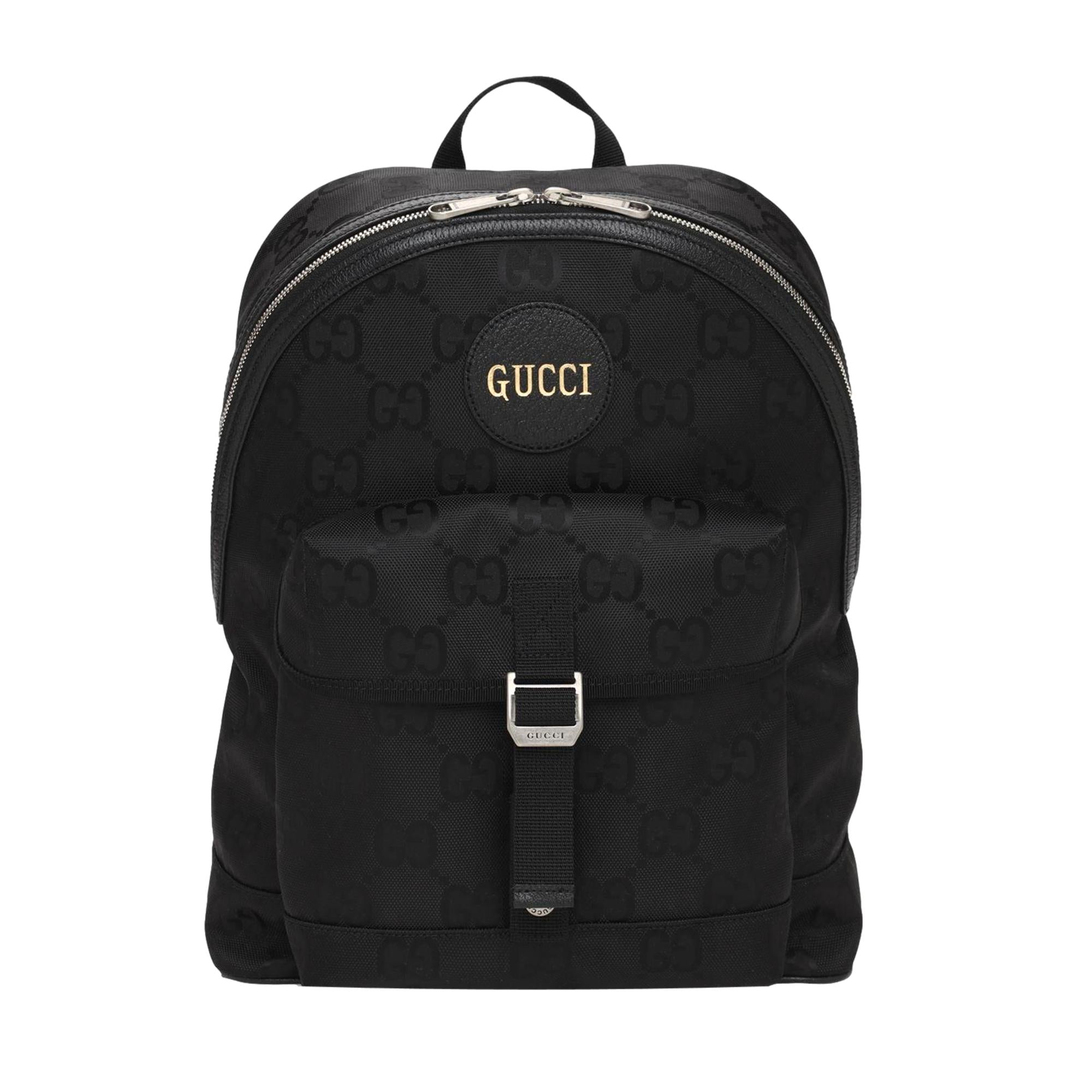 Gucci Off The Grid GG Embroidered Black Nylon Leather Trim Backpack