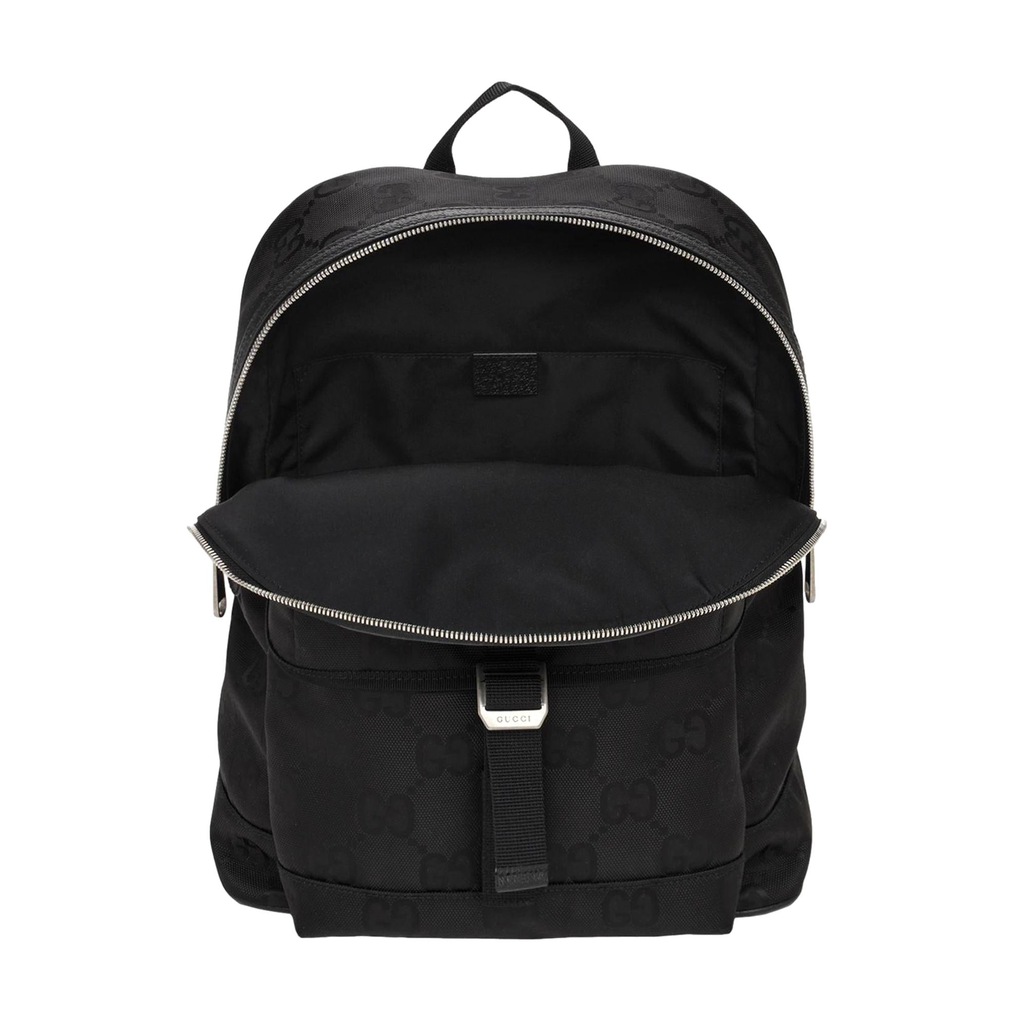 Gucci Off The Grid GG Embroidered Black Nylon Leather Trim Backpack